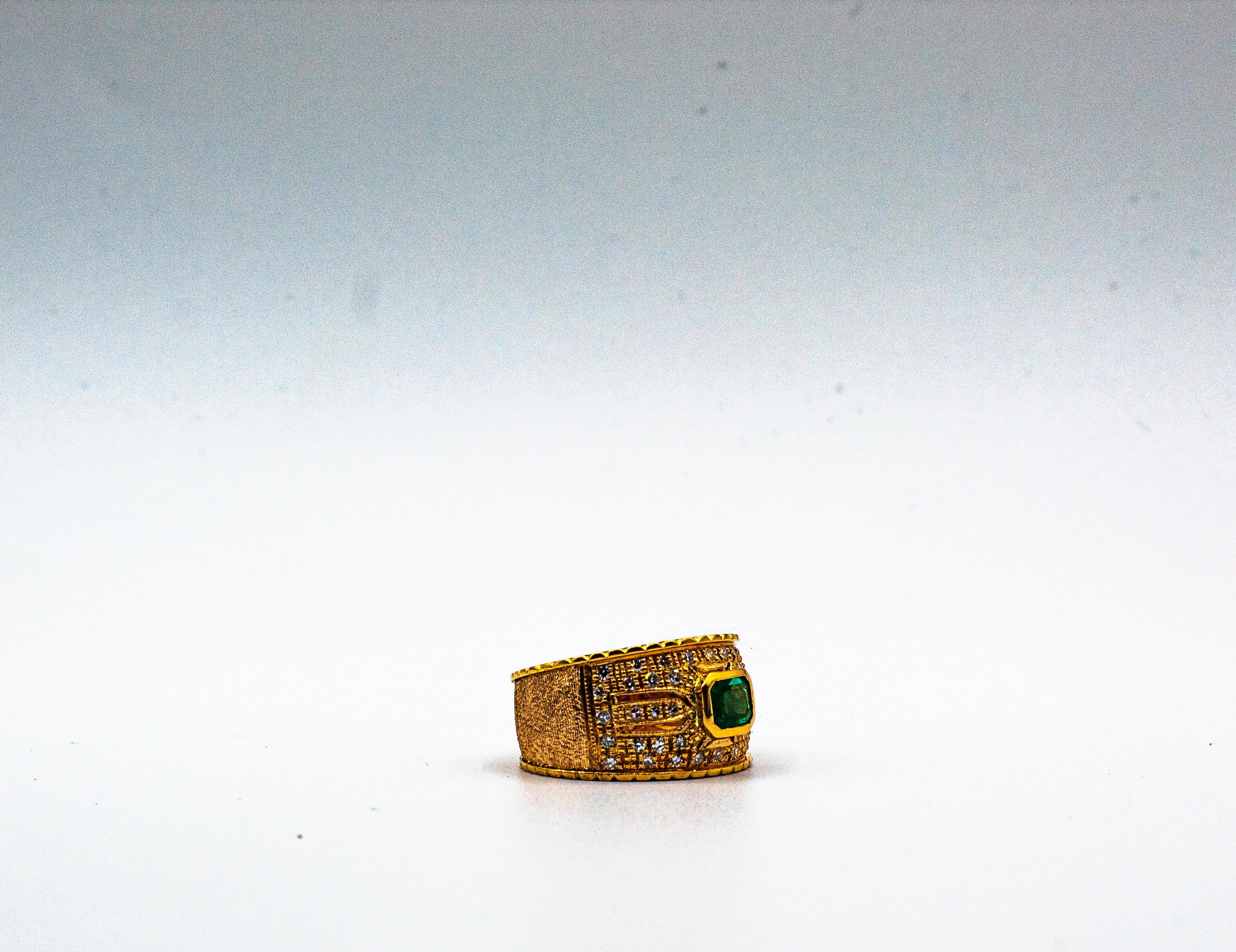 Art Deco Style Emerald Cut Emerald White Diamond Yellow Gold Cocktail Ring For Sale 6