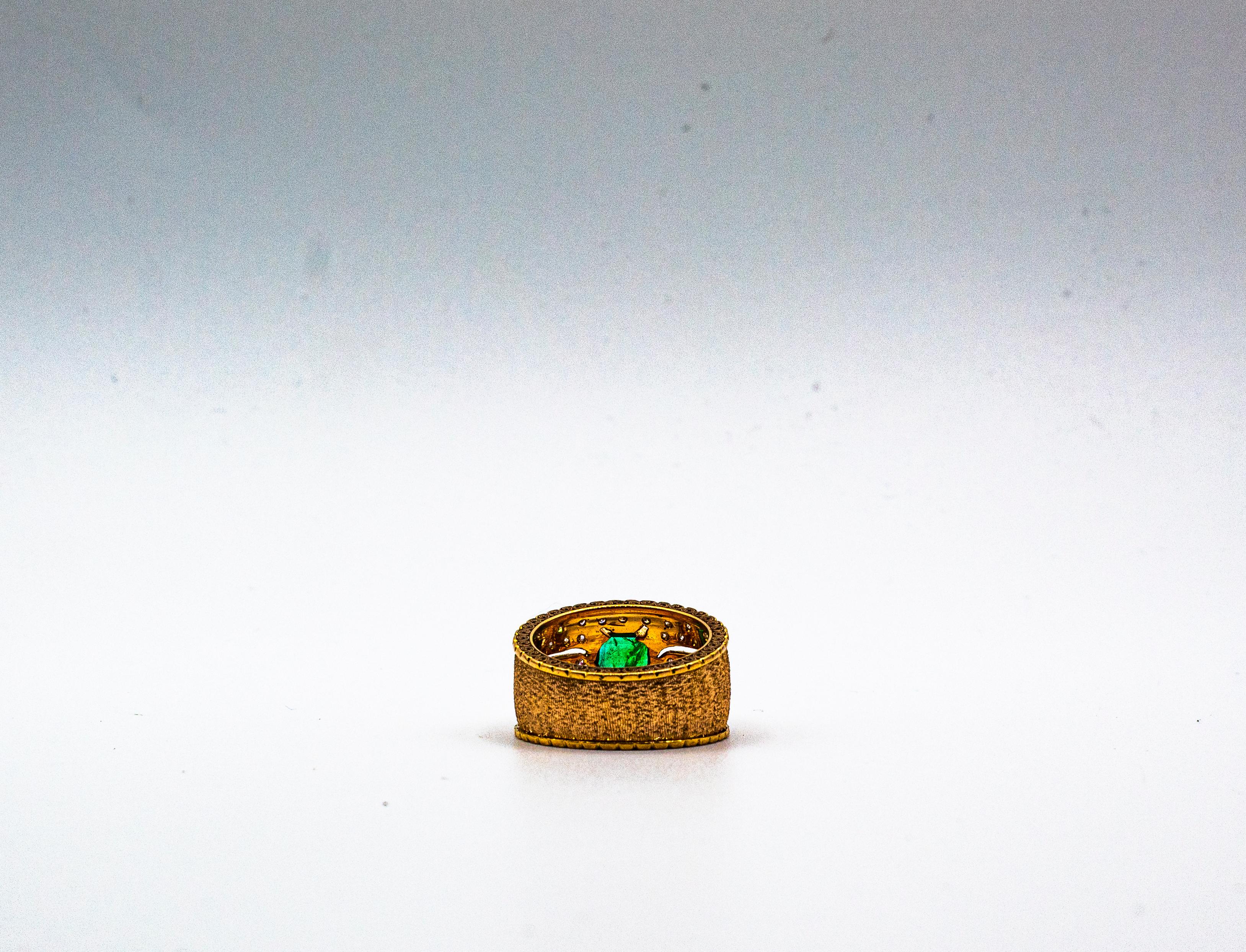 Art Deco Style Emerald Cut Emerald White Diamond Yellow Gold Cocktail Ring For Sale 7
