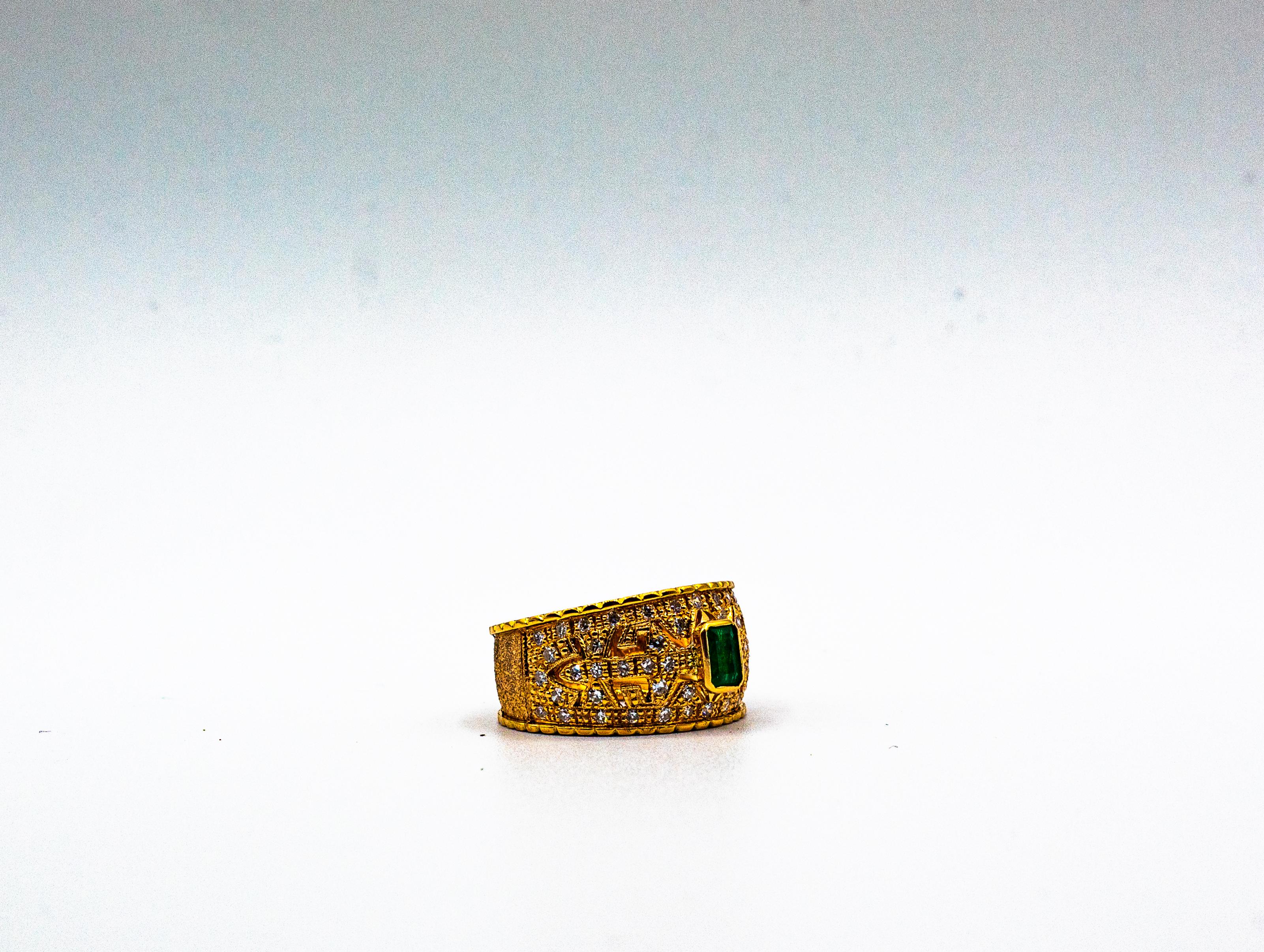 Art Deco Style Emerald Cut Emerald White Diamond Yellow Gold Cocktail Ring For Sale 7