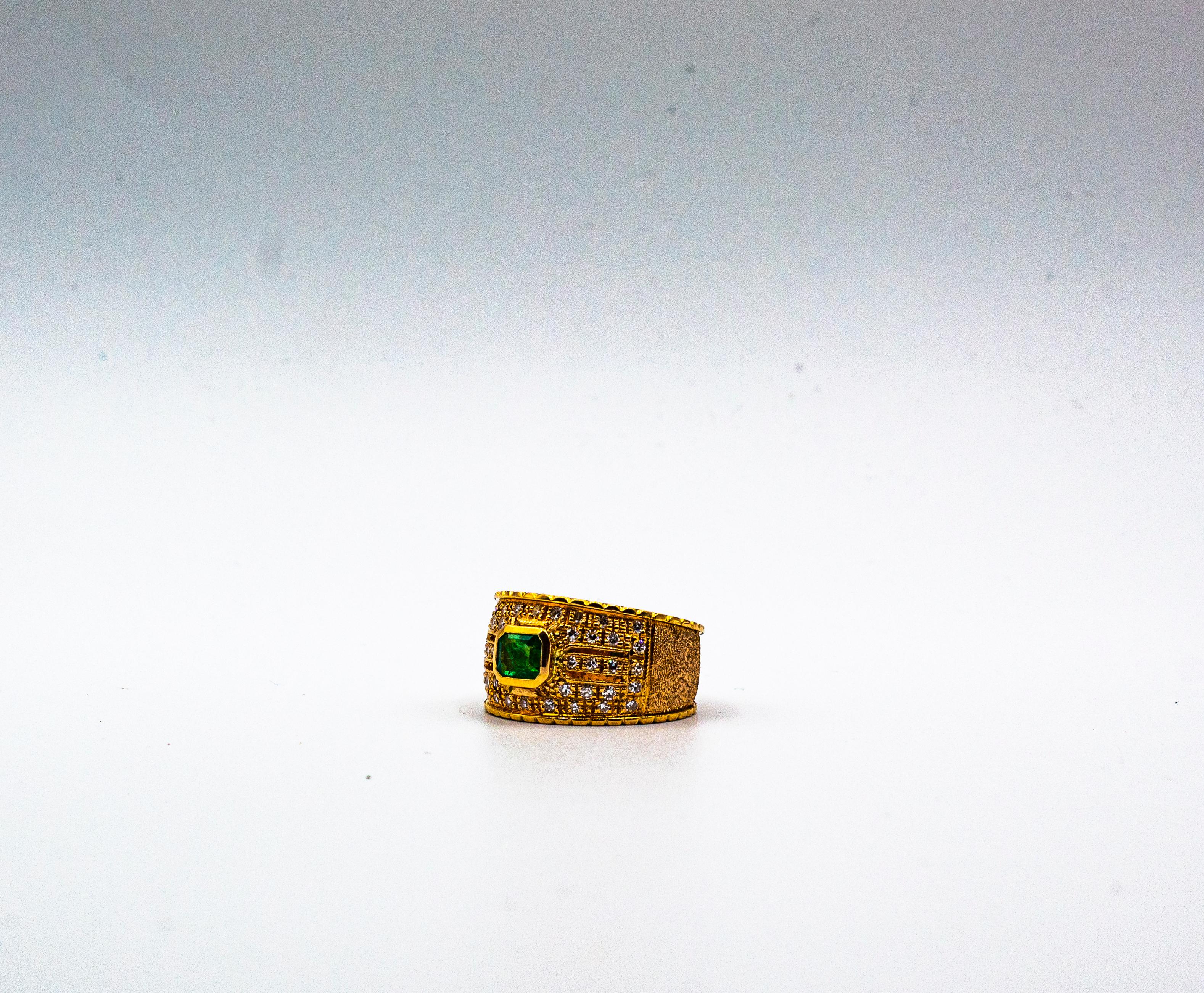 Art Deco Style Emerald Cut Emerald White Diamond Yellow Gold Cocktail Ring For Sale 8