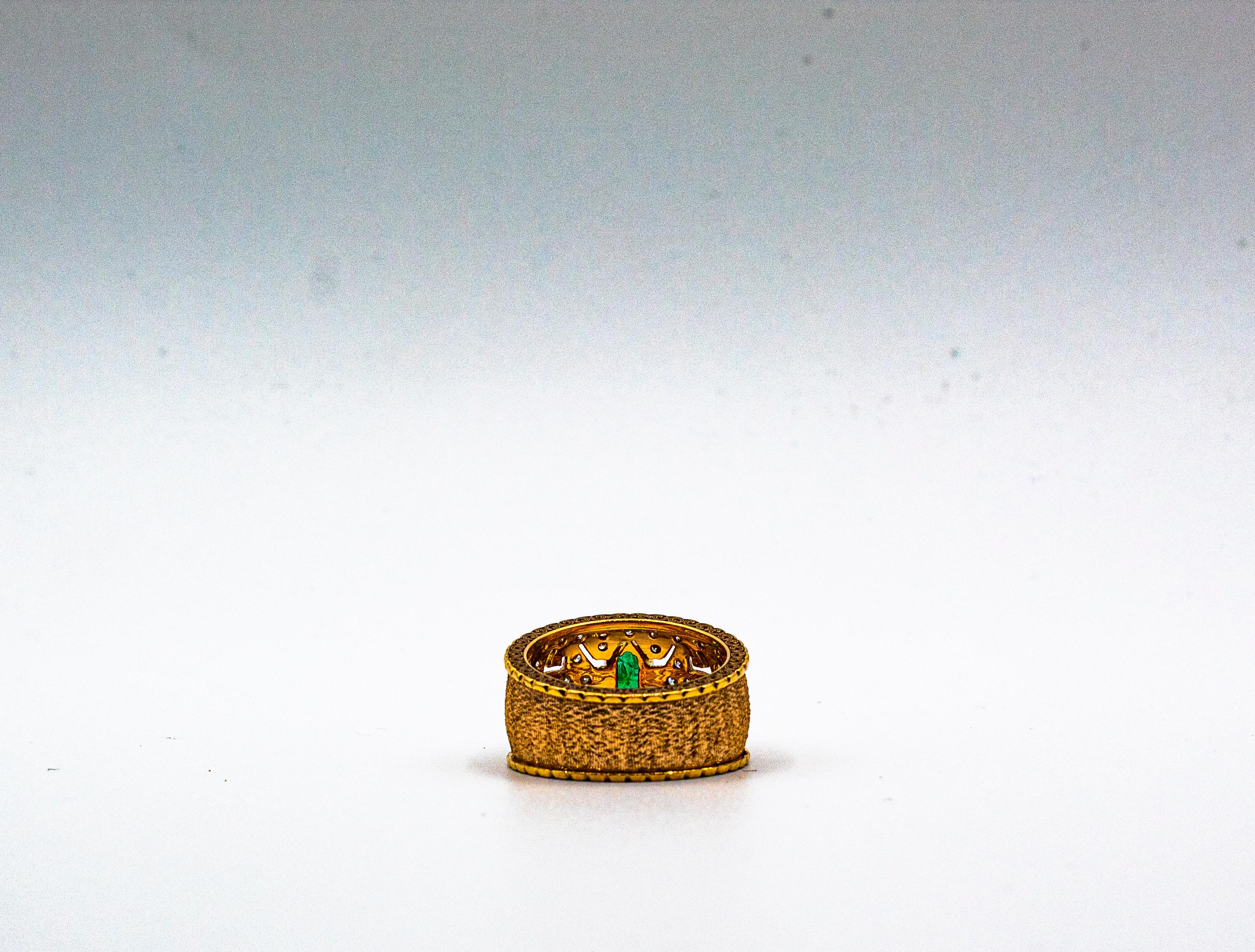 Art Deco Style Emerald Cut Emerald White Diamond Yellow Gold Cocktail Ring For Sale 8