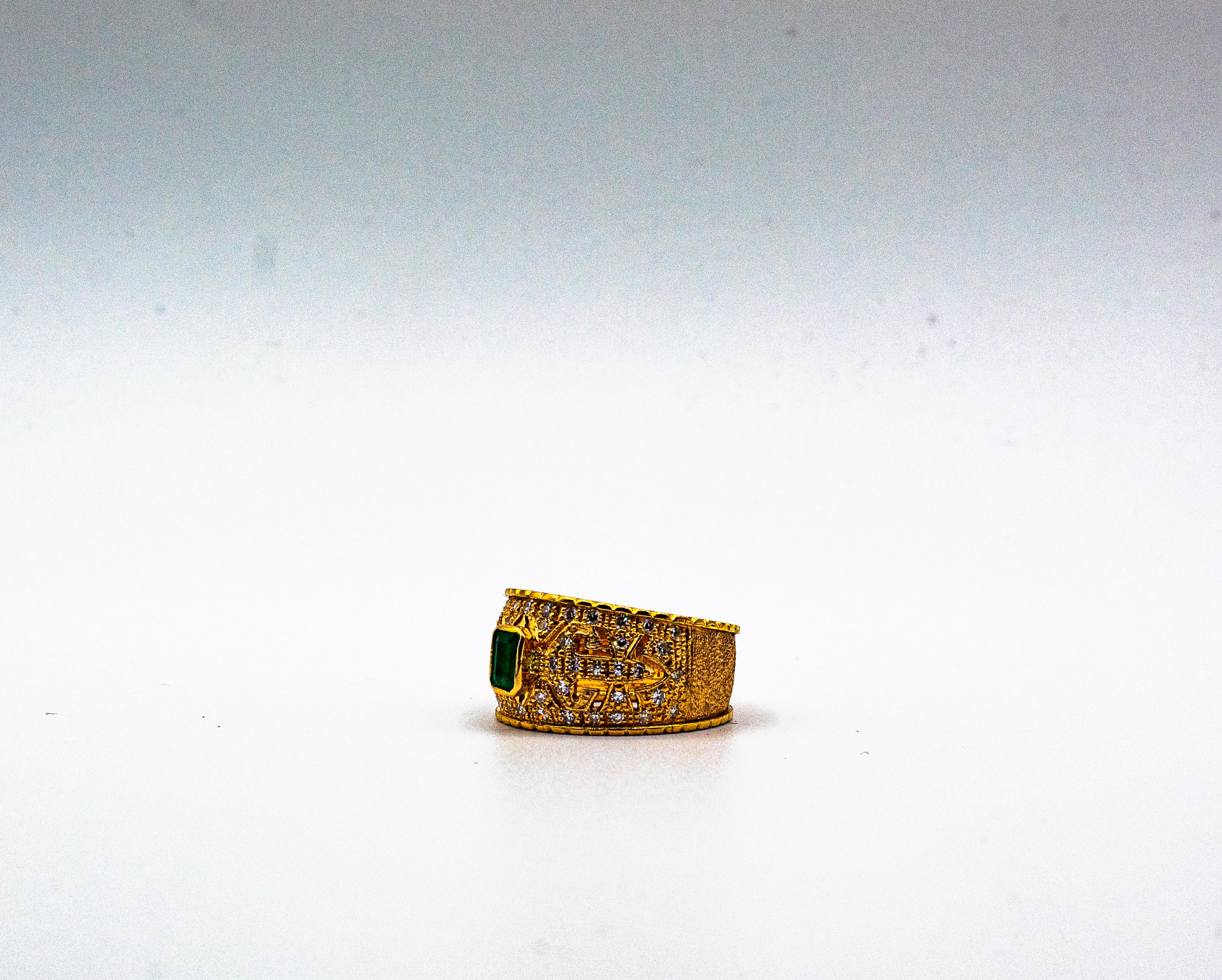 Art Deco Style Emerald Cut Emerald White Diamond Yellow Gold Cocktail Ring For Sale 9