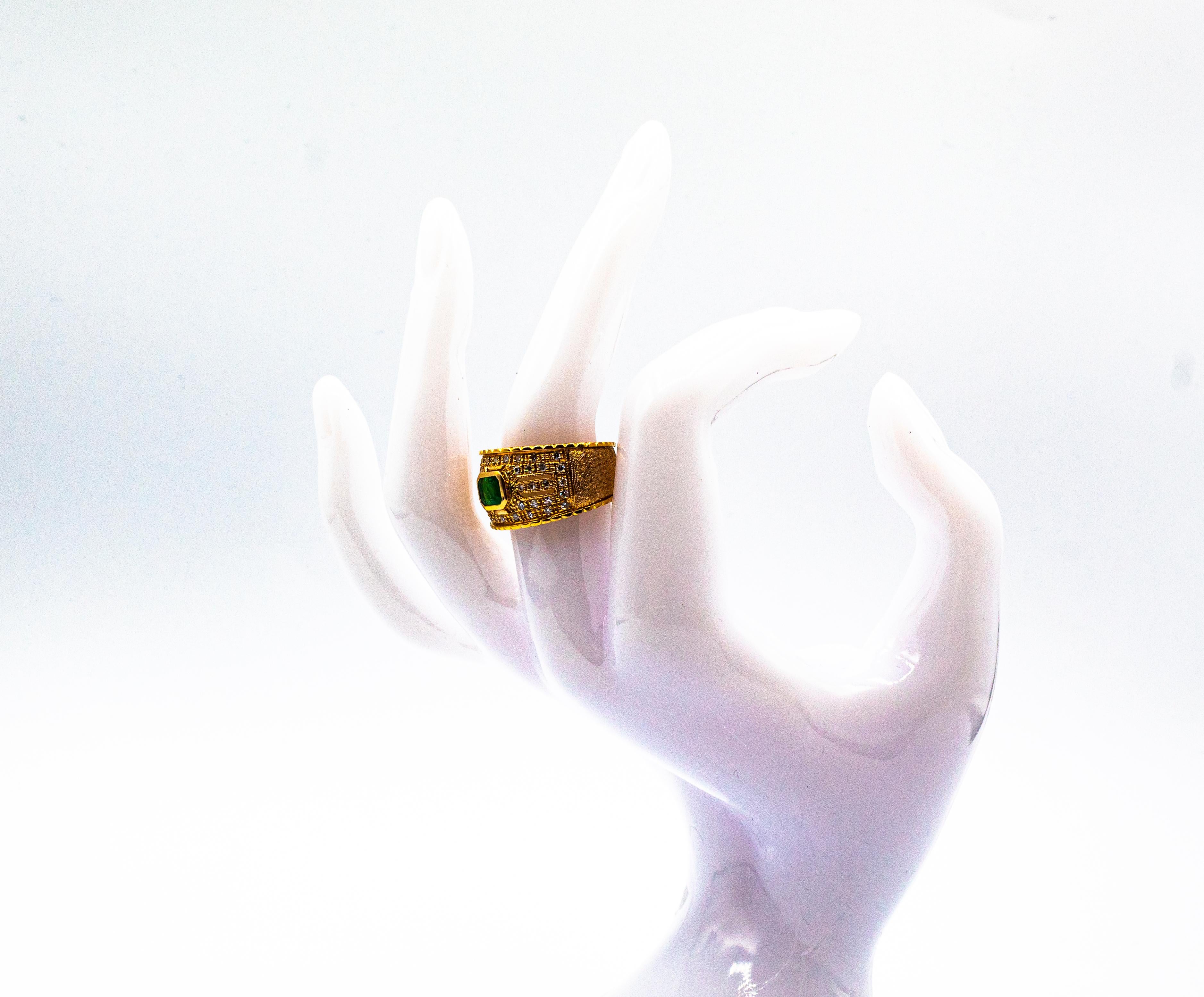 Art Deco Style Emerald Cut Emerald White Diamond Yellow Gold Cocktail Ring For Sale 10