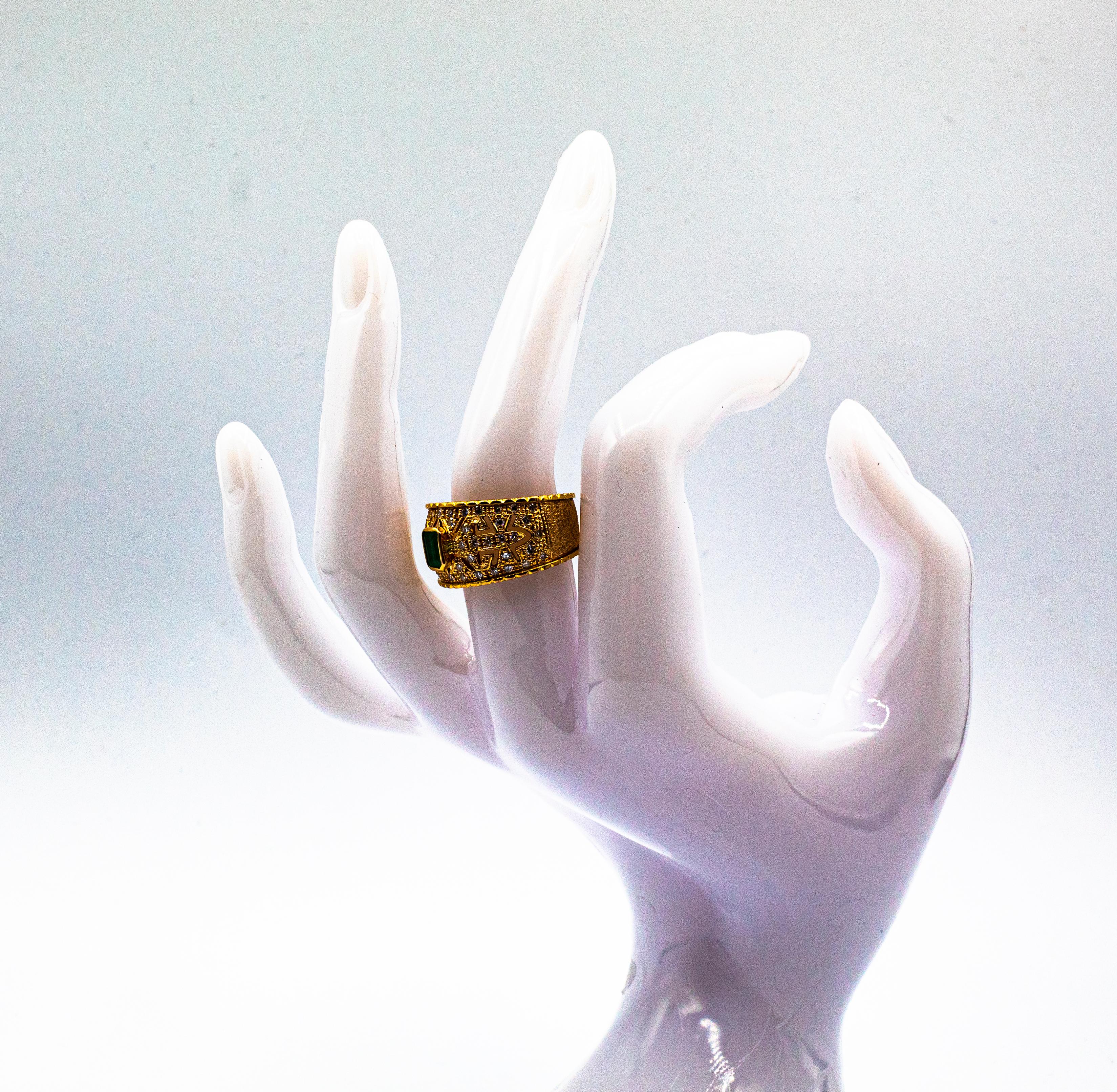 Art Deco Style Emerald Cut Emerald White Diamond Yellow Gold Cocktail Ring For Sale 11