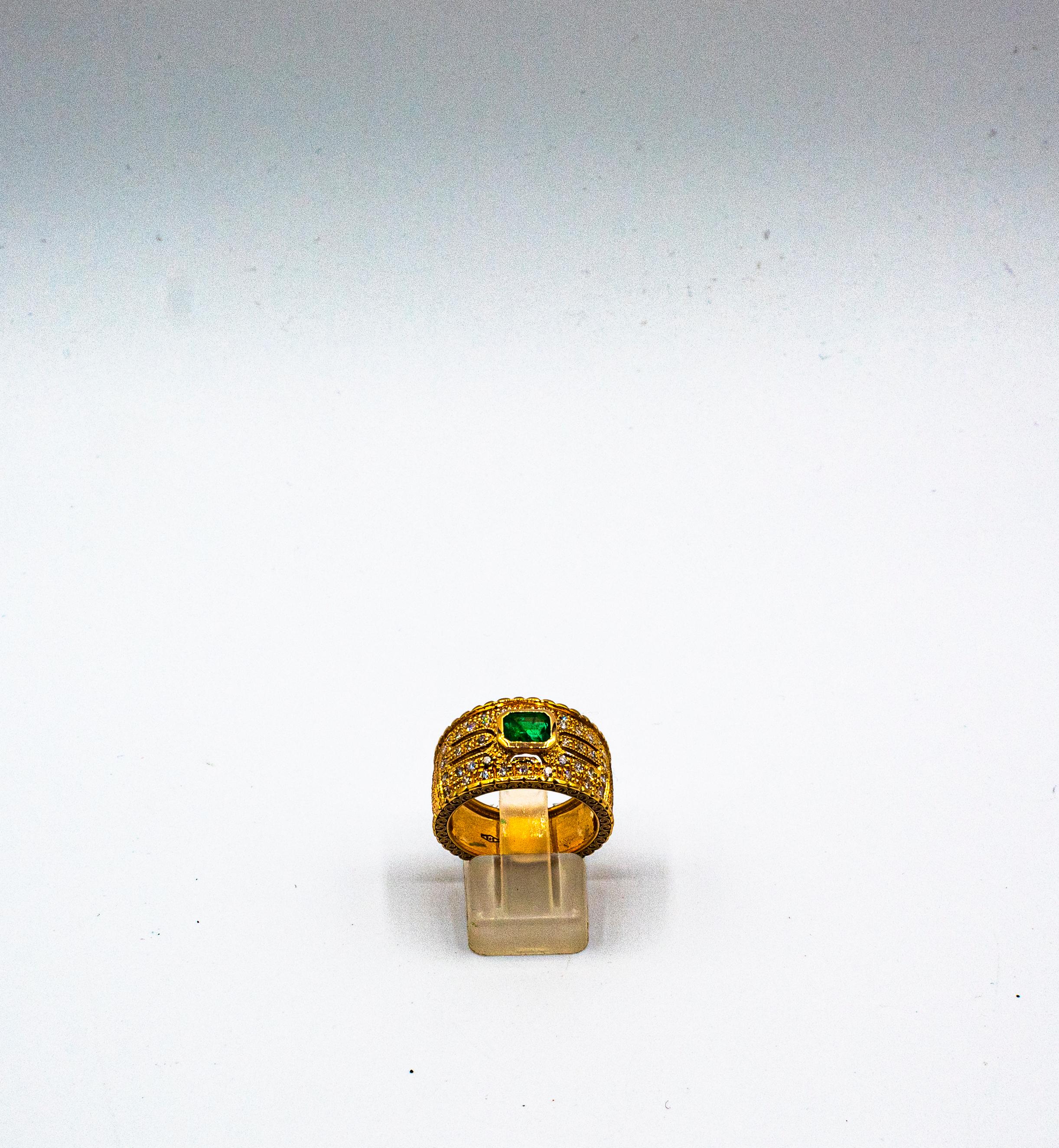 This Ring is made of 14K Yellow Gold.
This Ring has 0.50 Carats of White Brilliant Cut Diamonds.
This Ring has a 0.84 Carats Natural Zambia Emerald Cut Emerald.
This Ring is inspired by Art Deco.

Size ITA: 15 USA: 7 1/4

We're a workshop so every