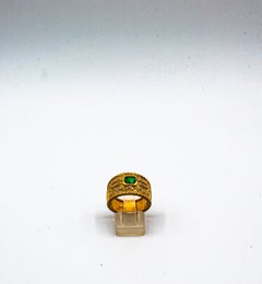 Art Deco Style Emerald Cut Emerald White Diamond Yellow Gold Cocktail Ring