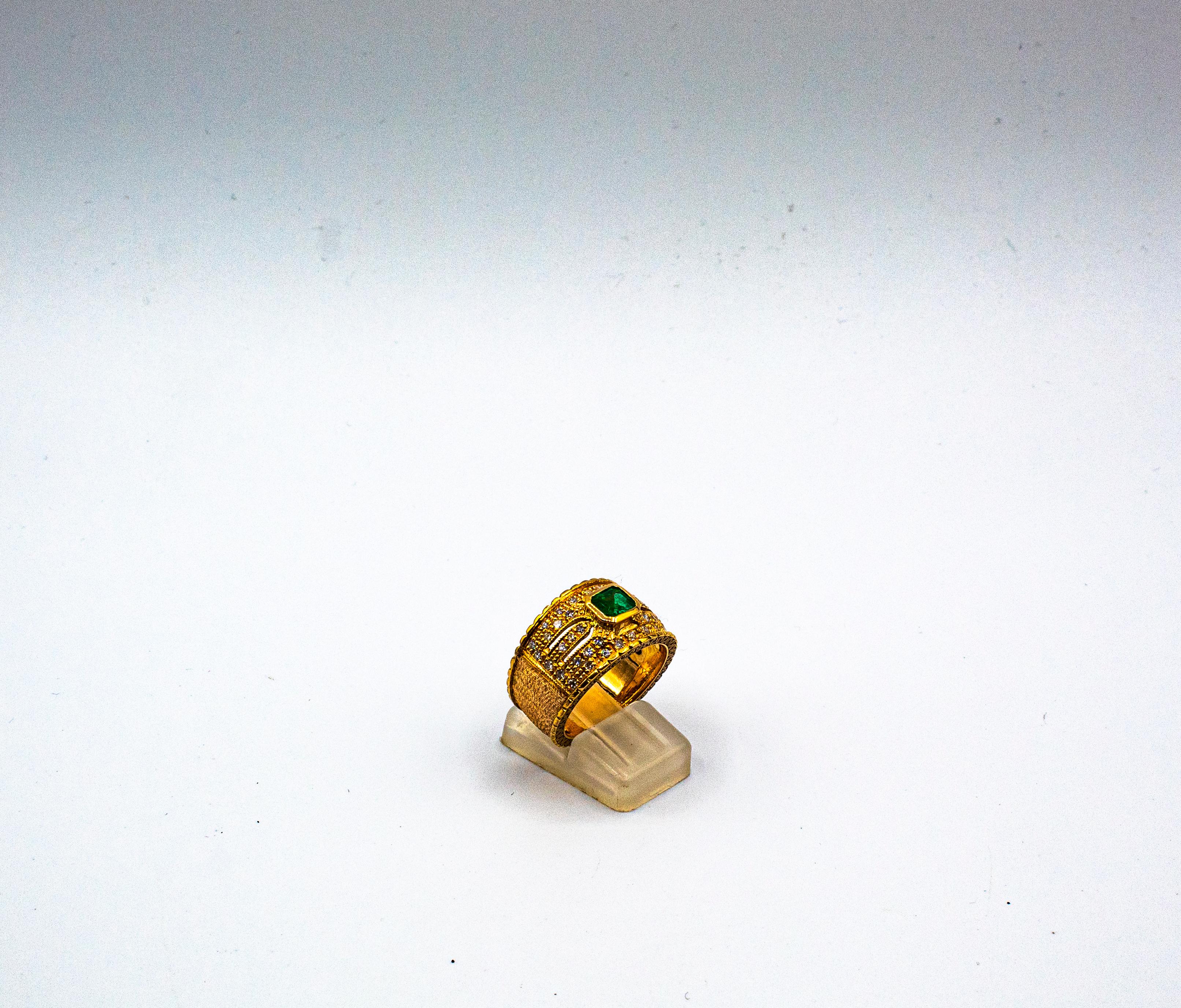 Brilliant Cut Art Deco Style Emerald Cut Emerald White Diamond Yellow Gold Cocktail Ring