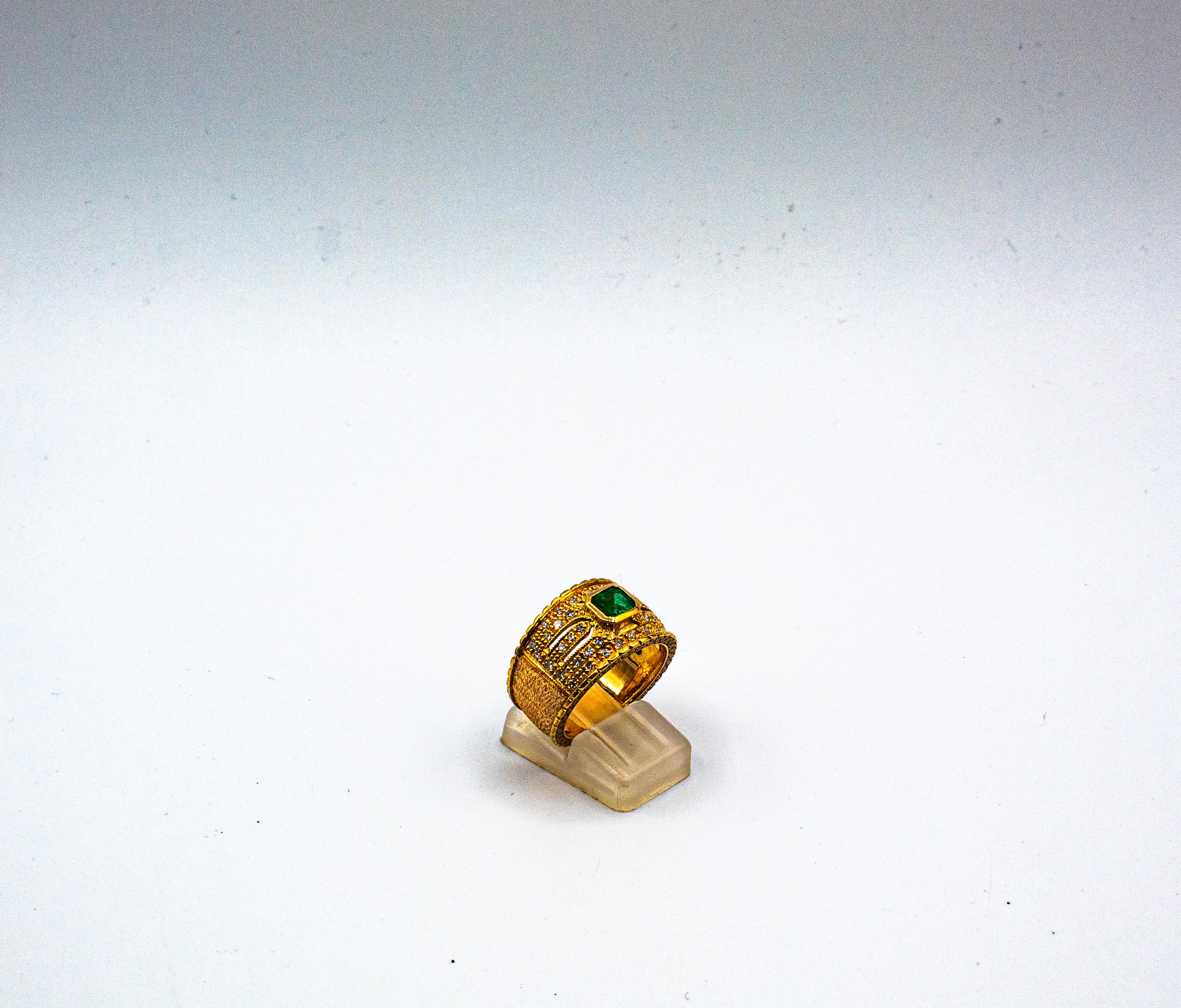 Brilliant Cut Art Deco Style Emerald Cut Emerald White Diamond Yellow Gold Cocktail Ring For Sale