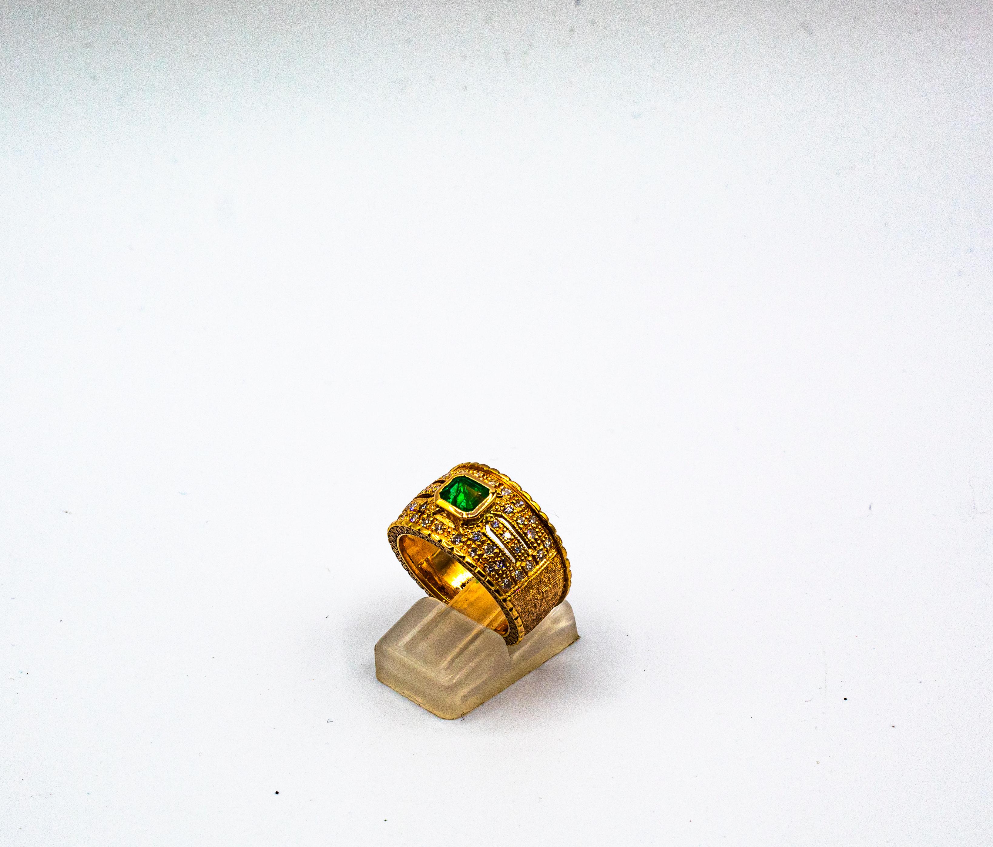 Art Deco Style Emerald Cut Emerald White Diamond Yellow Gold Cocktail Ring For Sale 1