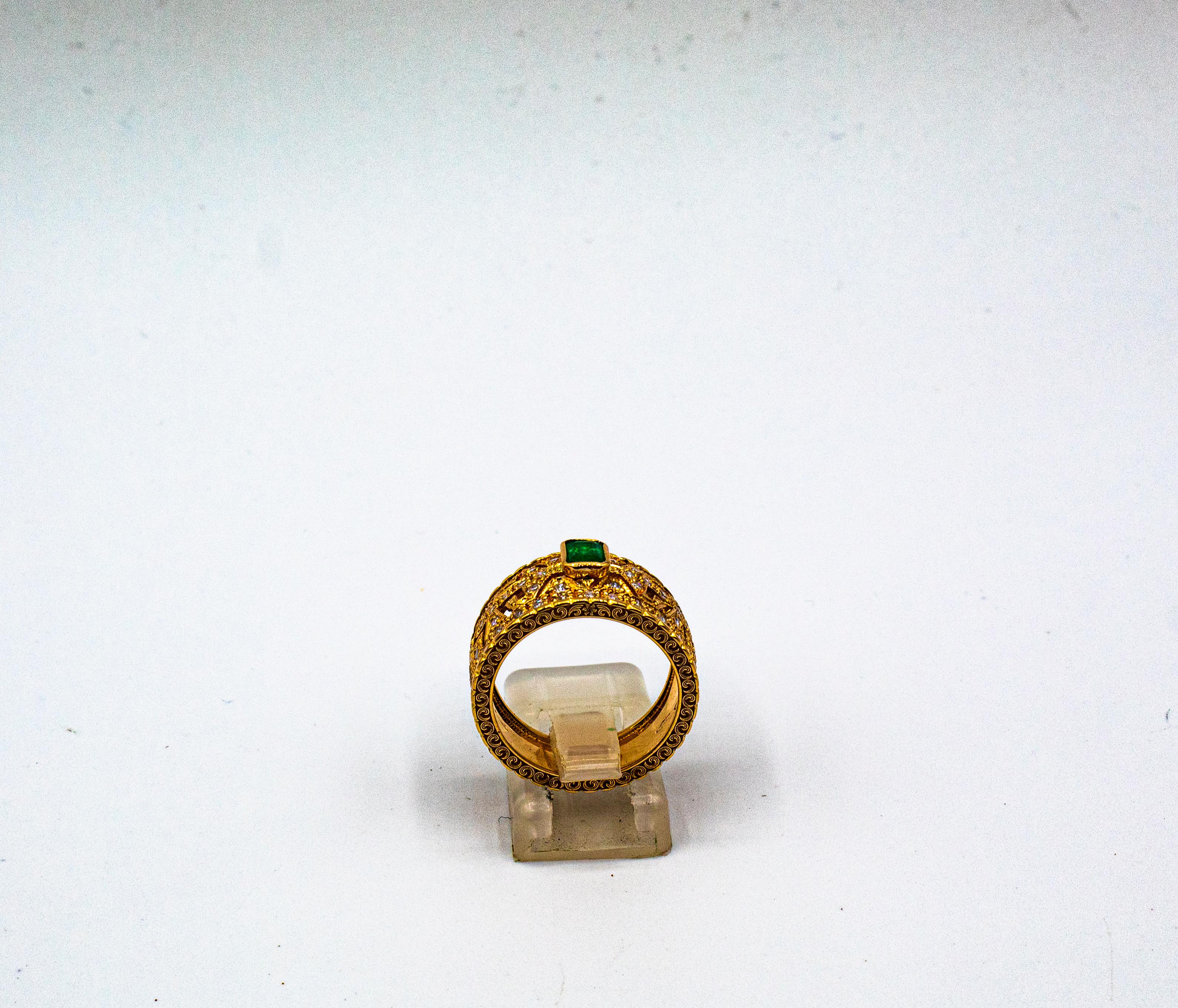 Art Deco Style Emerald Cut Emerald White Diamond Yellow Gold Cocktail Ring For Sale 1