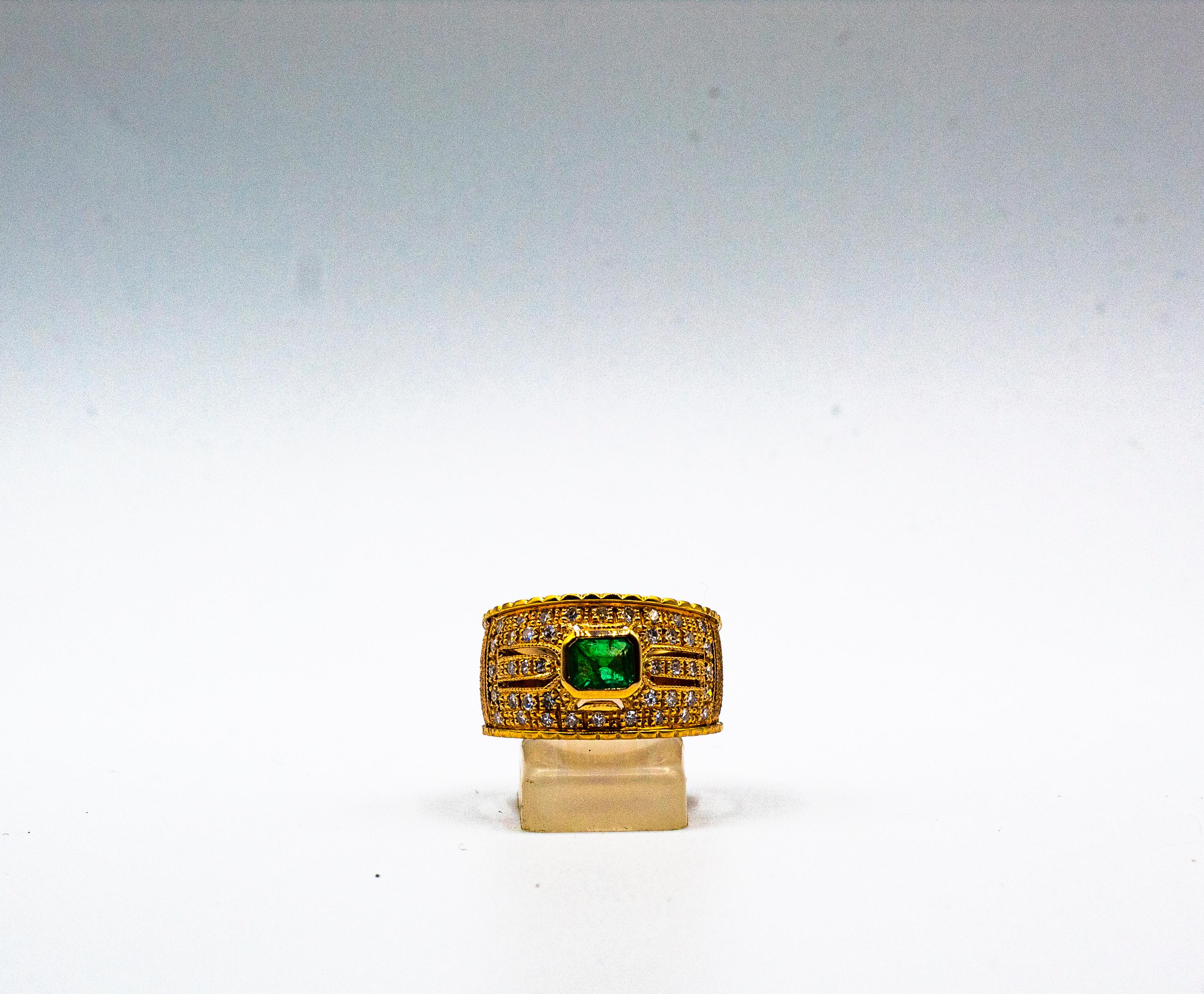 Art Deco Style Emerald Cut Emerald White Diamond Yellow Gold Cocktail Ring For Sale 2