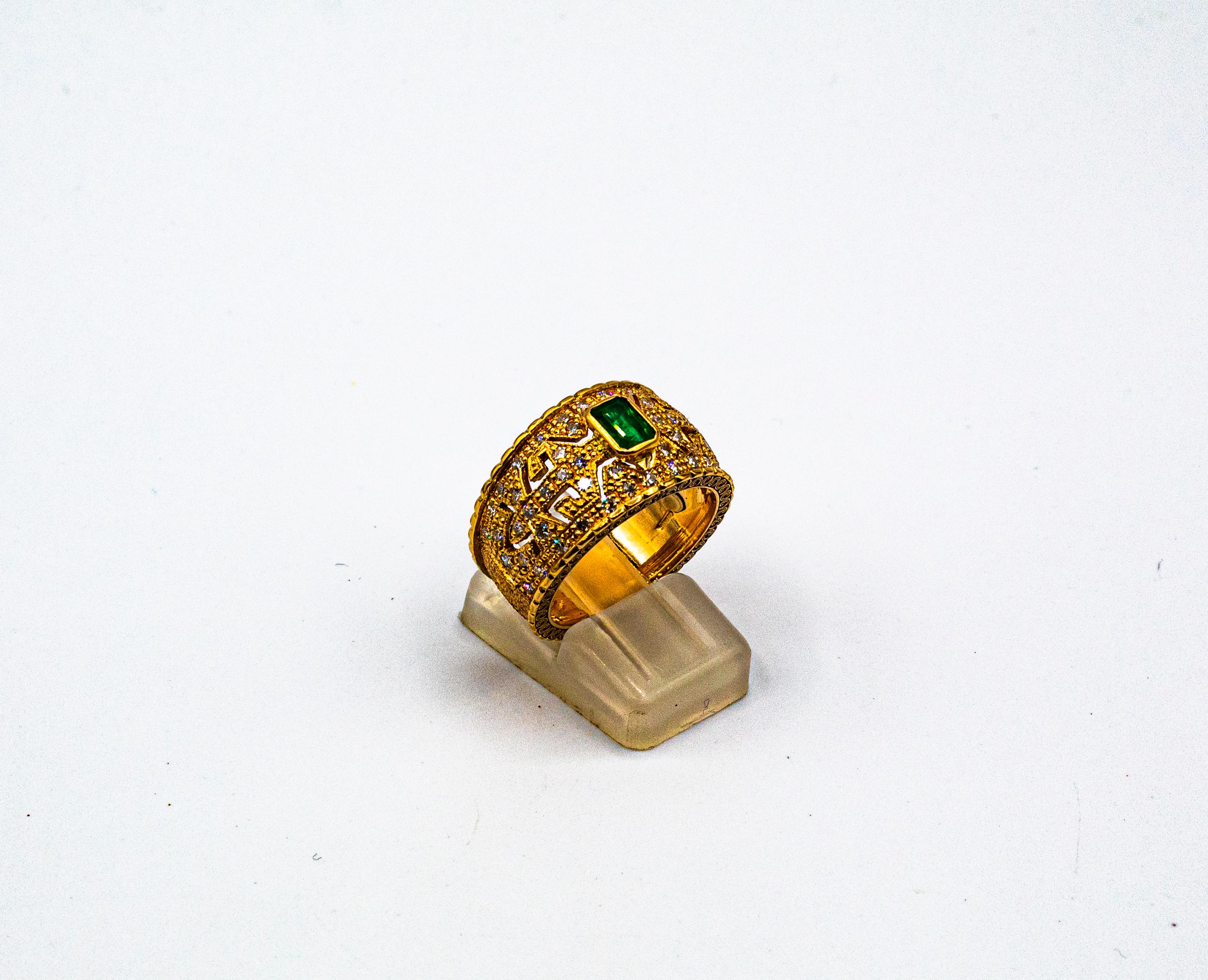 Art Deco Style Emerald Cut Emerald White Diamond Yellow Gold Cocktail Ring For Sale 2