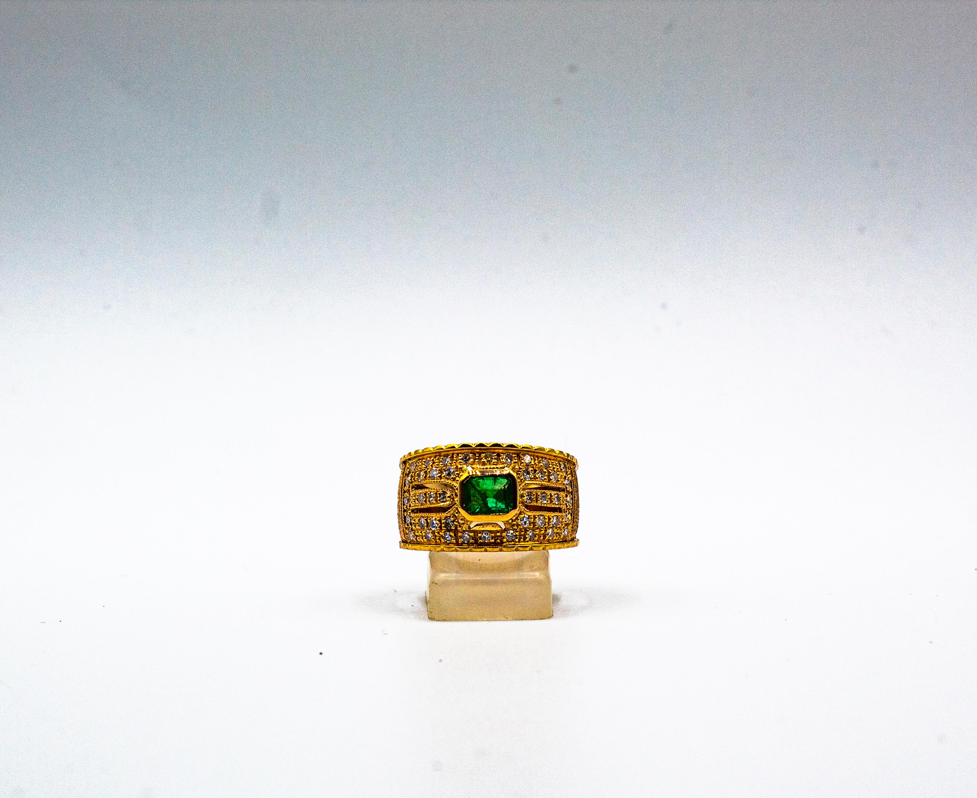 Art Deco Style Emerald Cut Emerald White Diamond Yellow Gold Cocktail Ring 3