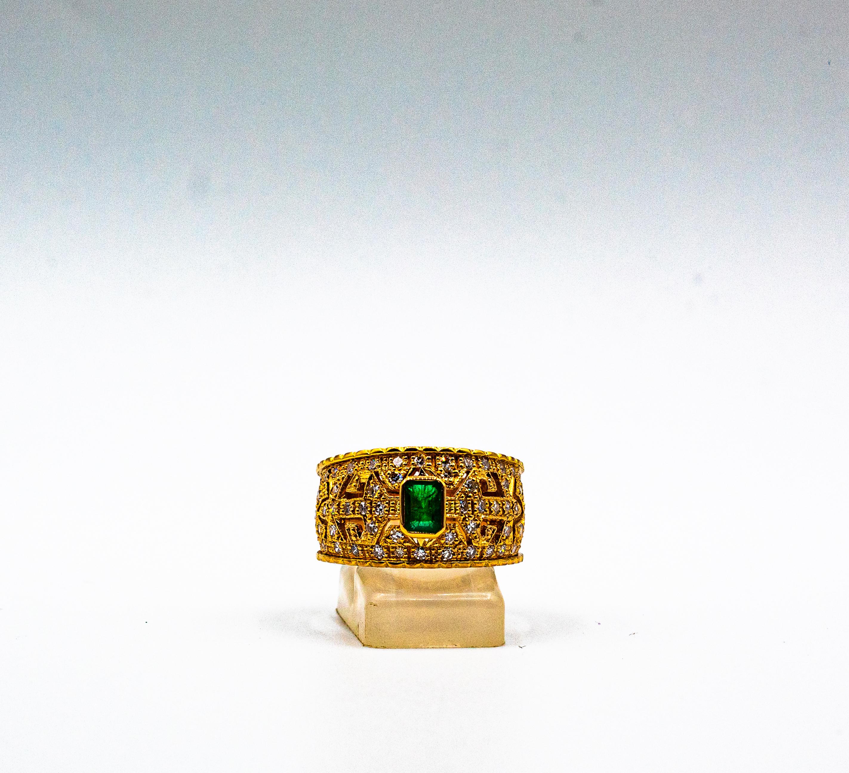 Art Deco Style Emerald Cut Emerald White Diamond Yellow Gold Cocktail Ring For Sale 4