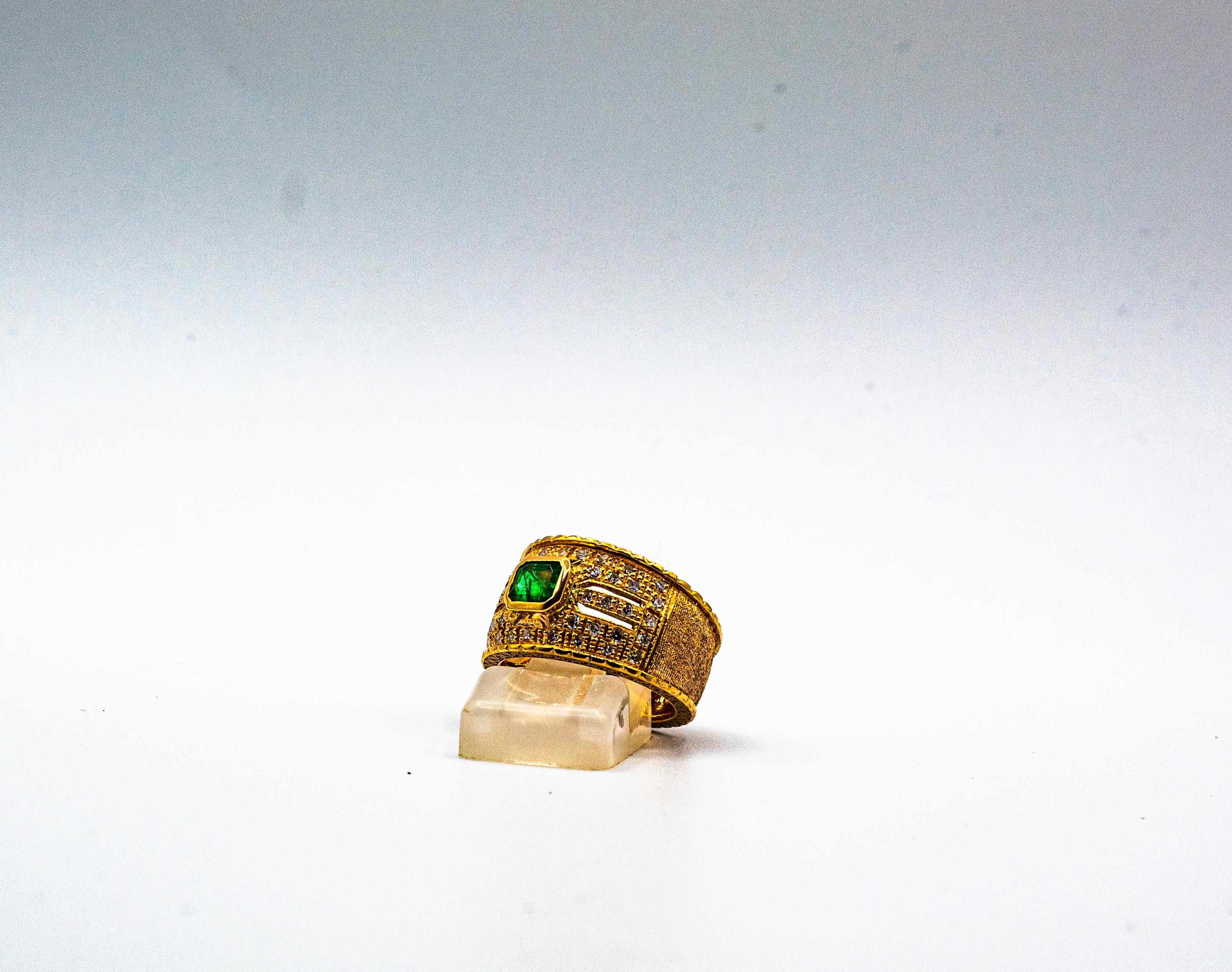 Gelbgold-Cocktailring im Art-déco-Stil mit Smaragd im Smaragdschliff und weißem Diamanten im Angebot 3