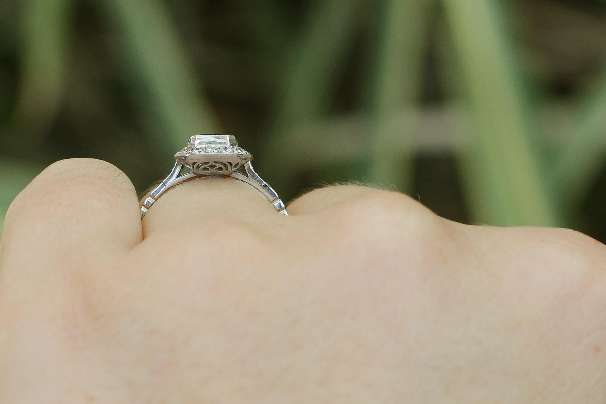Women's Art Deco Inspired Emerald Cut Sapphire & Diamond Engagement Ring