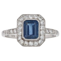 Art Deco Inspired Emerald Cut Sapphire & Diamond Engagement Ring