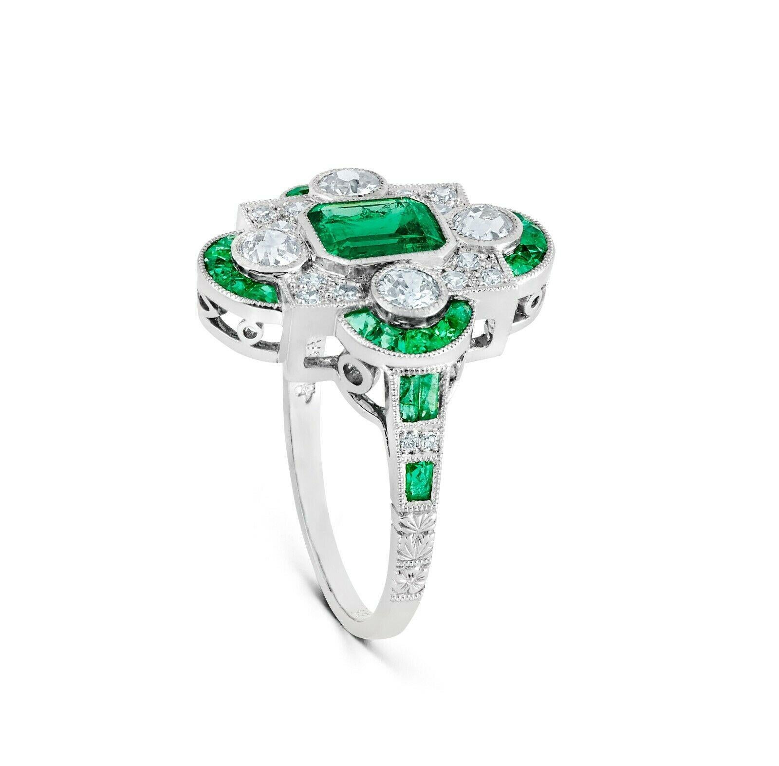 Verlobungsring im Art déco-Stil mit Smaragd und Diamant 2,08 TCW aus Platin (Smaragdschliff) im Angebot