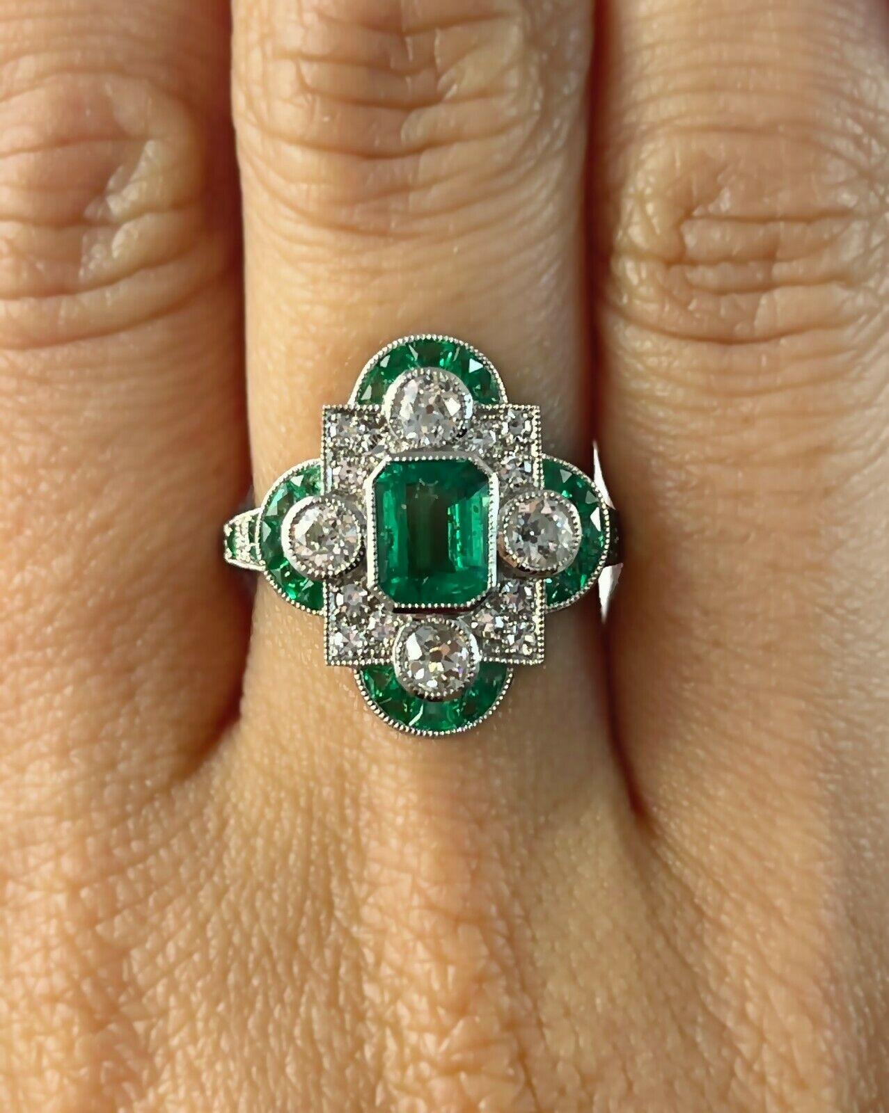 Verlobungsring im Art déco-Stil mit Smaragd und Diamant 2,08 TCW aus Platin Damen im Angebot