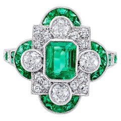 Art Deco Style Emerald Diamond 2.08 TCW Platinum Engagement Ring
