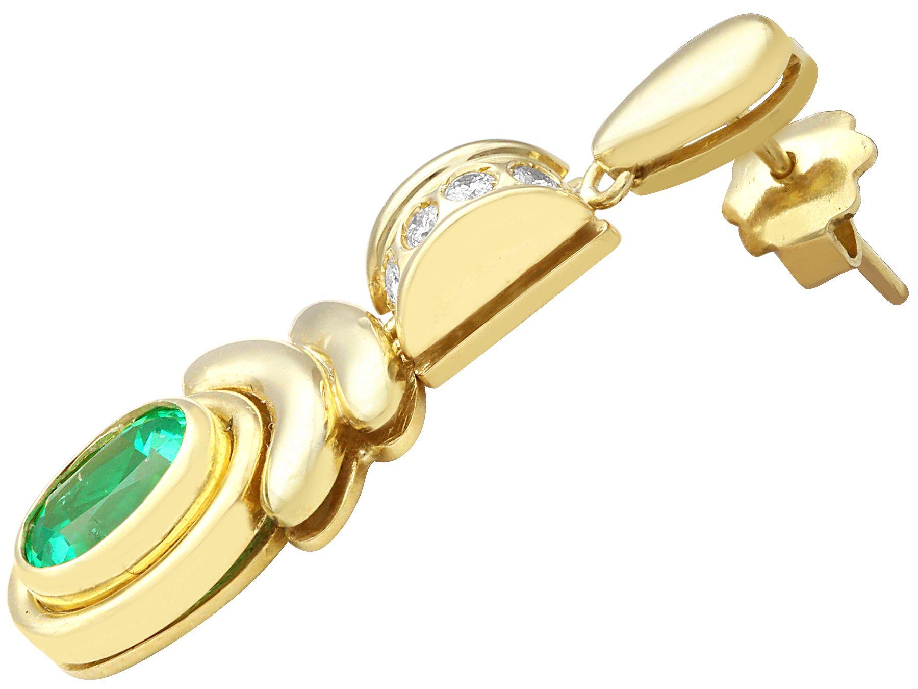Women's or Men's Art Deco Style Emerald Diamond  Drop Earrings in 18k Yellow Gold For Sale