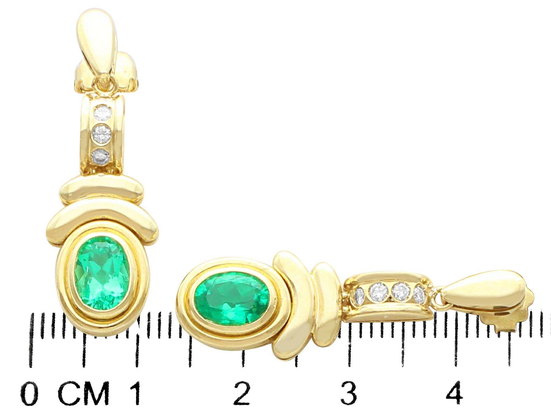 Art Deco Style Emerald Diamond  Drop Earrings in 18k Yellow Gold For Sale 2