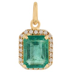 Ciondolo aureola con diamante smeraldo in stile Art Deco 1,55 carati in oro giallo 14K