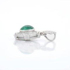 Art Deco Style Emerald Diamond Pendant Necklace in 18K White Gold