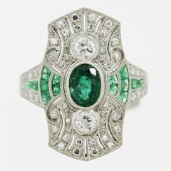 Art Deco Style Emerald Diamond Platinum Ring