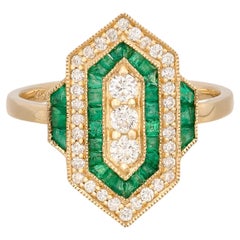 Art Deco Style Emerald & Diamond Ring