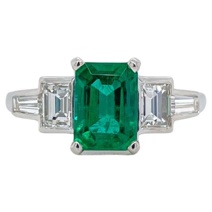 Art Deco Style Emerald & Diamond Ring in Platinum For Sale