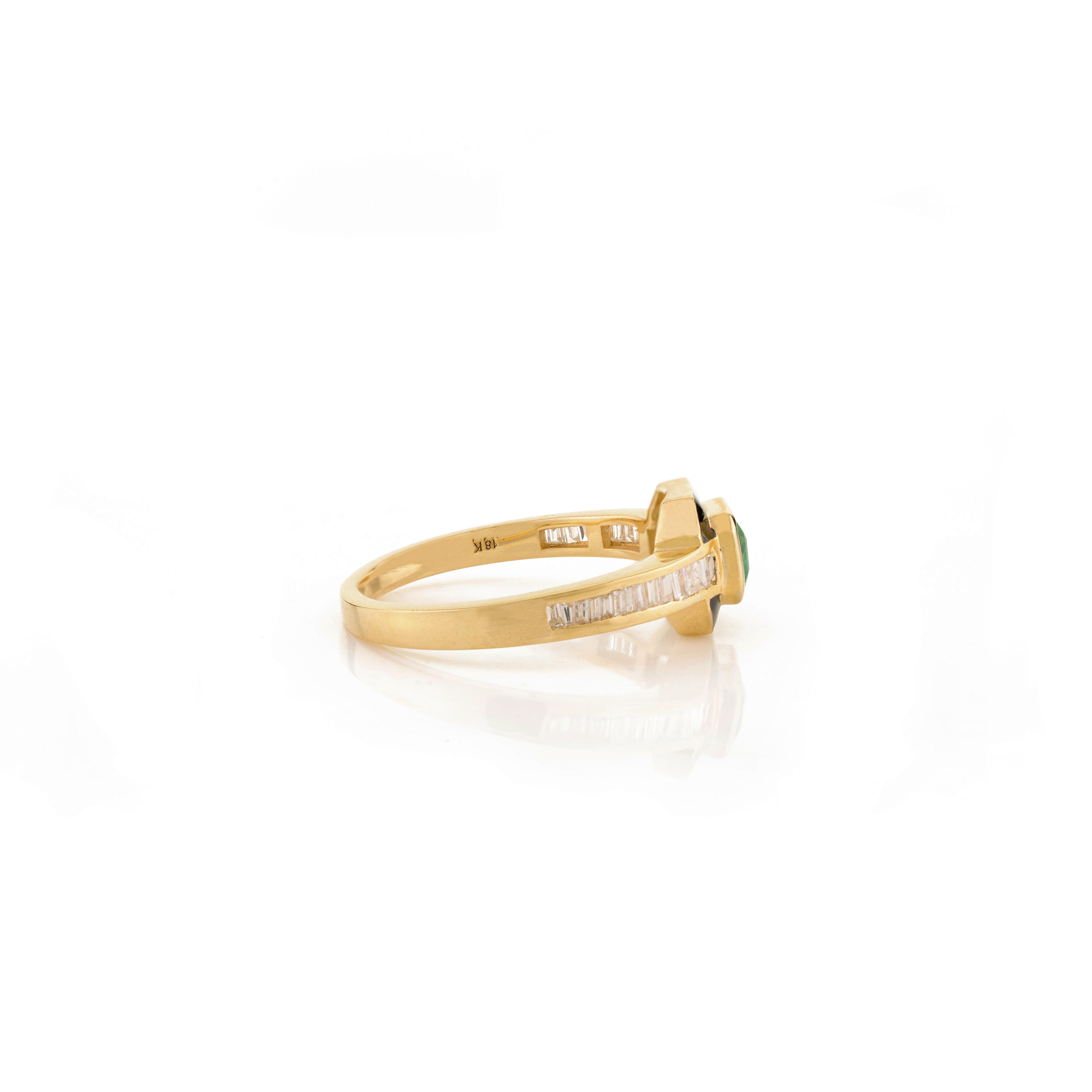 For Sale:  Art Deco Style Emerald Diamond Wedding Ring for Her in 18k Solid Yellow Gold 3