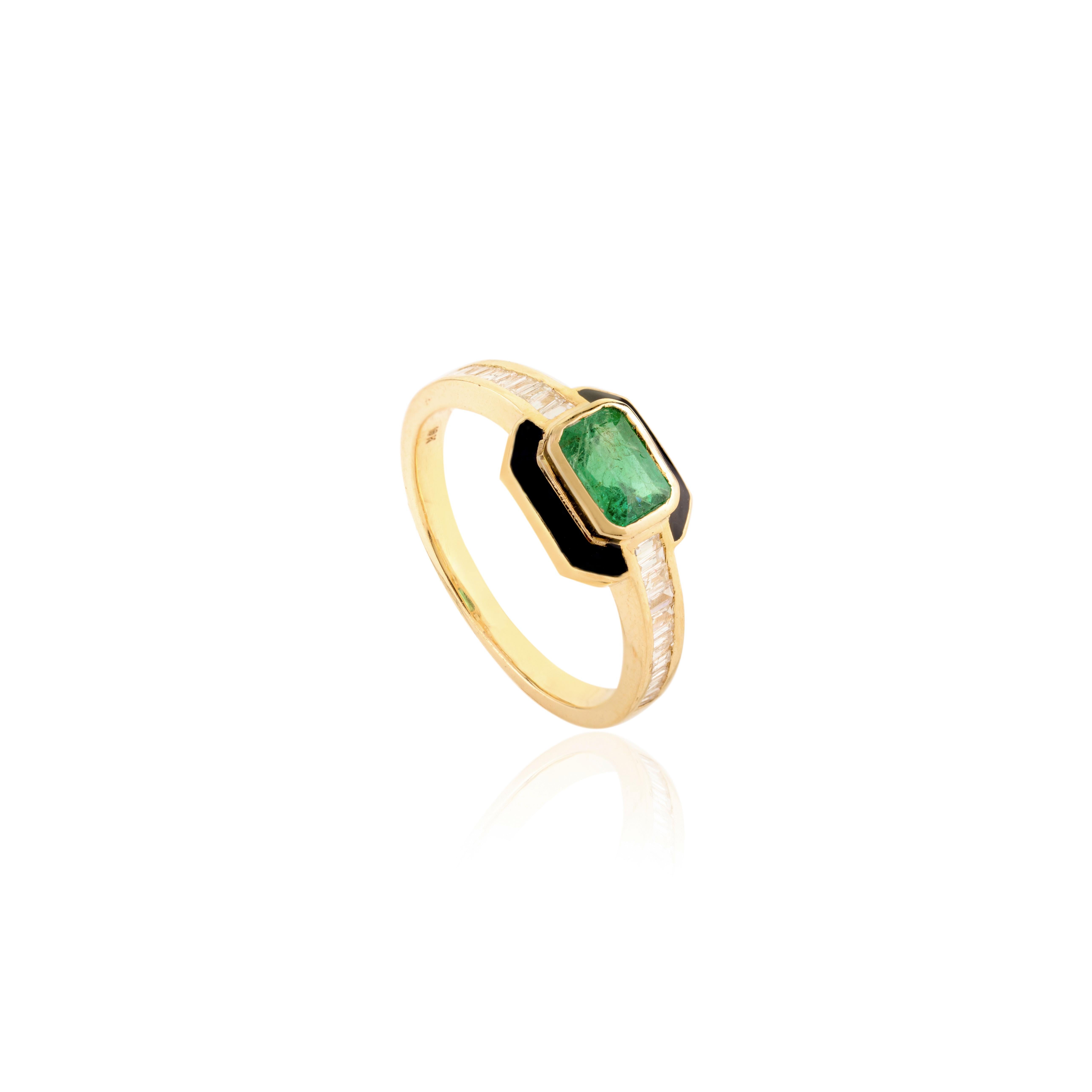 For Sale:  Art Deco Style Emerald Diamond Wedding Ring for Her in 18k Solid Yellow Gold 5