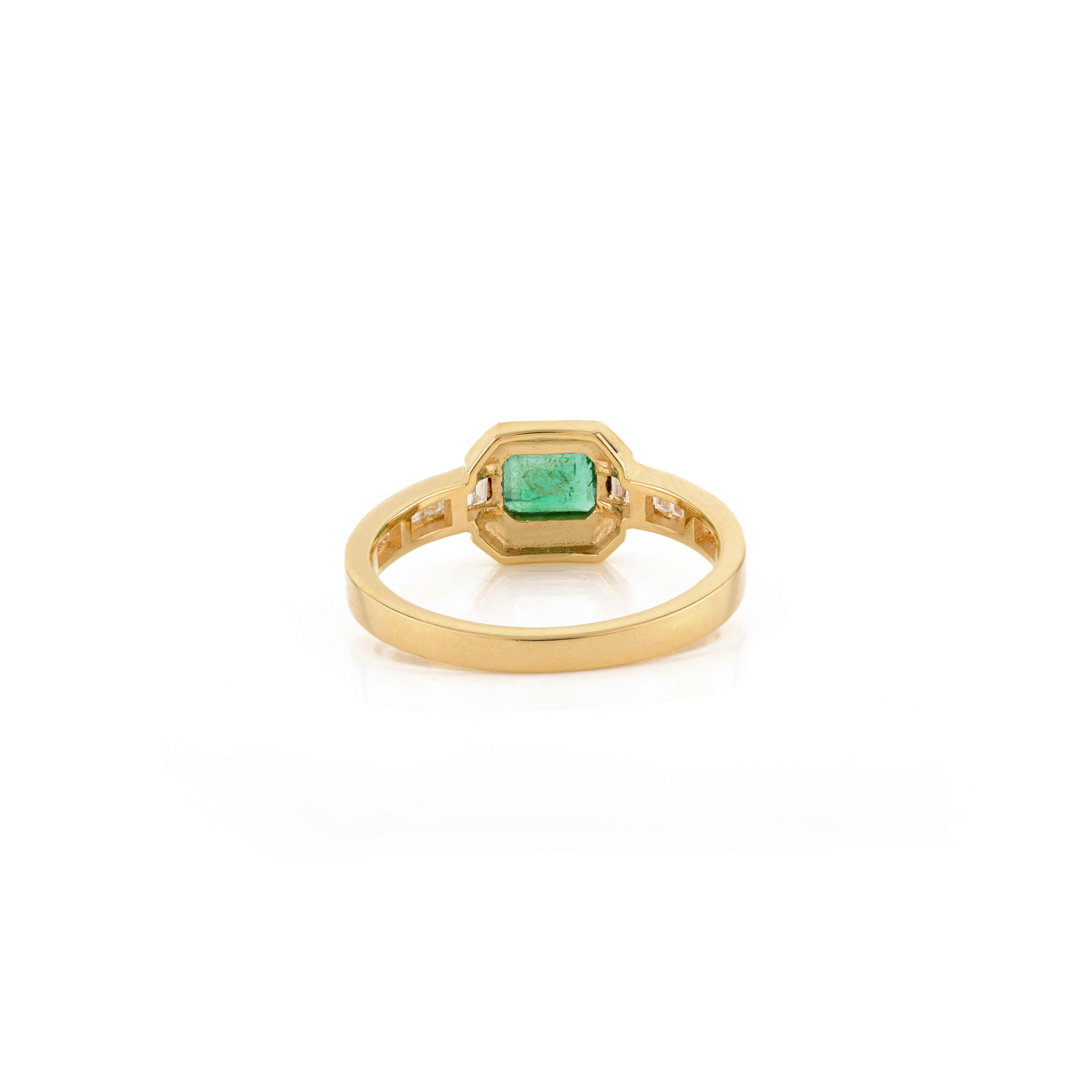For Sale:  Art Deco Style Emerald Diamond Wedding Ring for Her in 18k Solid Yellow Gold 7