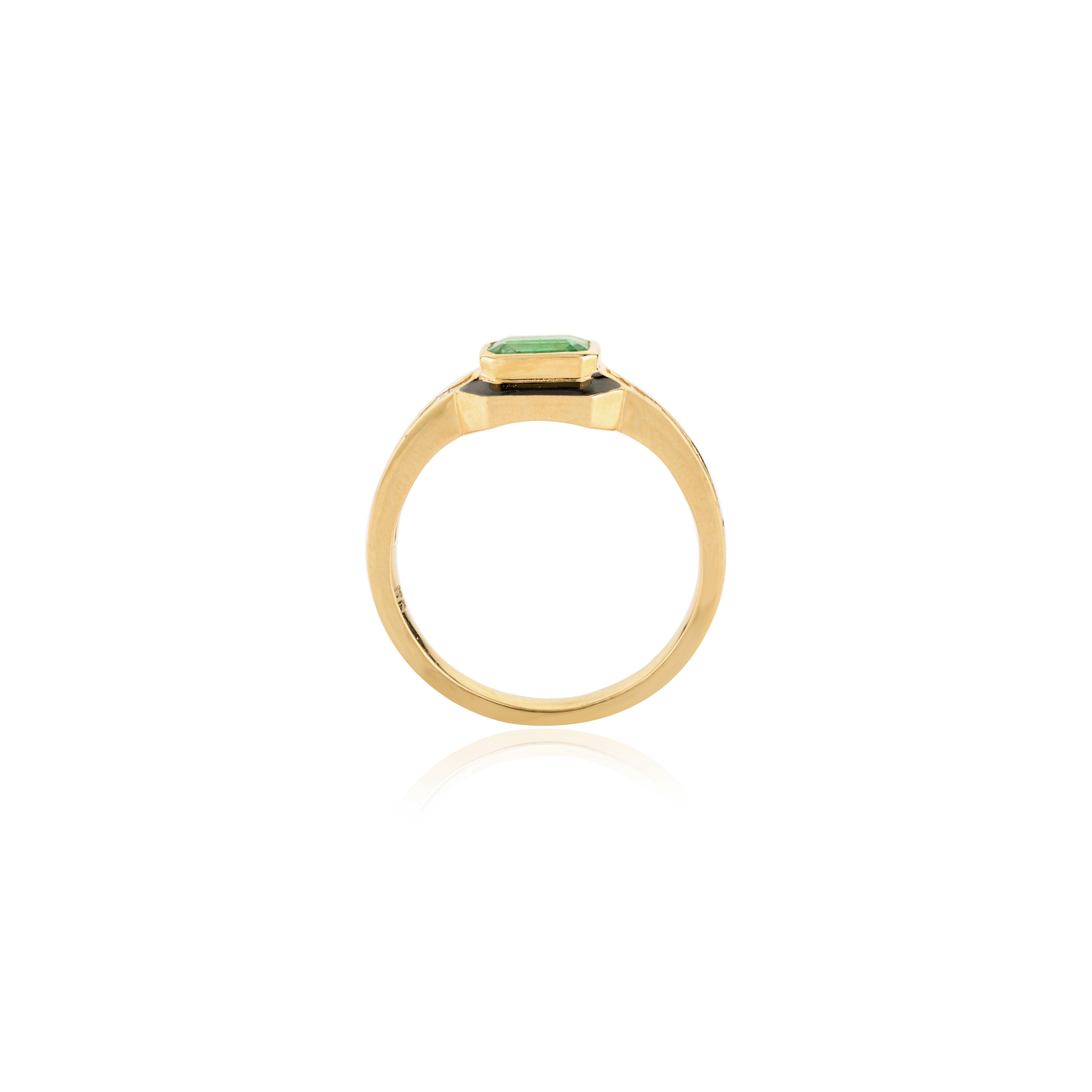 For Sale:  Art Deco Style Emerald Diamond Wedding Ring for Her in 18k Solid Yellow Gold 8