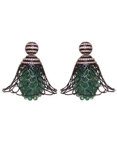 Orecchini a reticolo di smeraldi in stile Art Déco in oro 18kt, smeraldo e diamanti