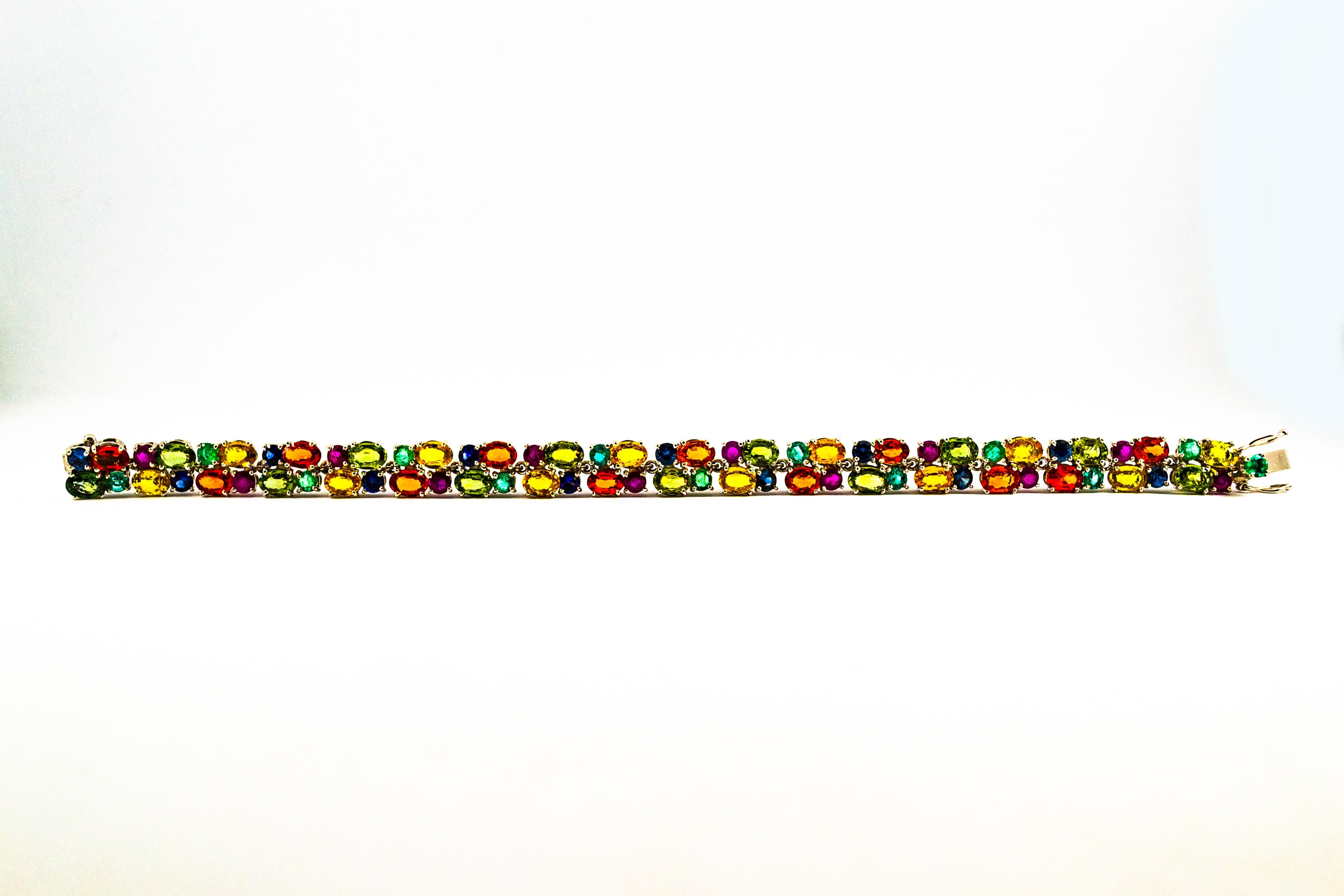 Art Deco Style Emerald Ruby Blue Yellow Green Sapphire White Gold Bracelet 5