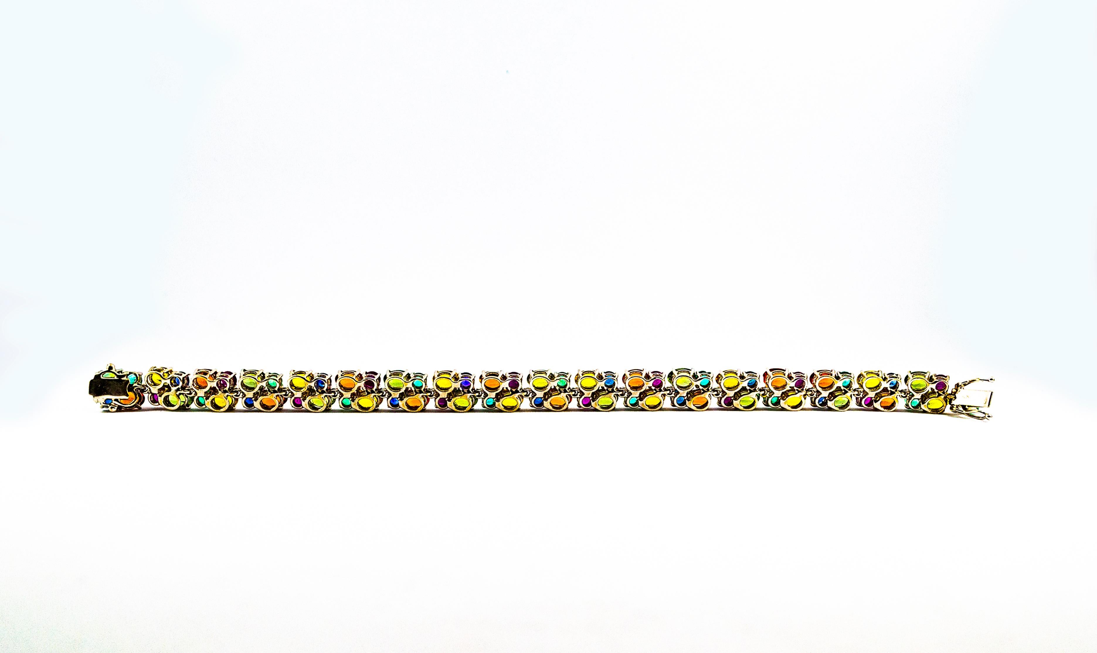 Art Deco Style Emerald Ruby Blue Yellow Green Sapphire White Gold Bracelet For Sale 6