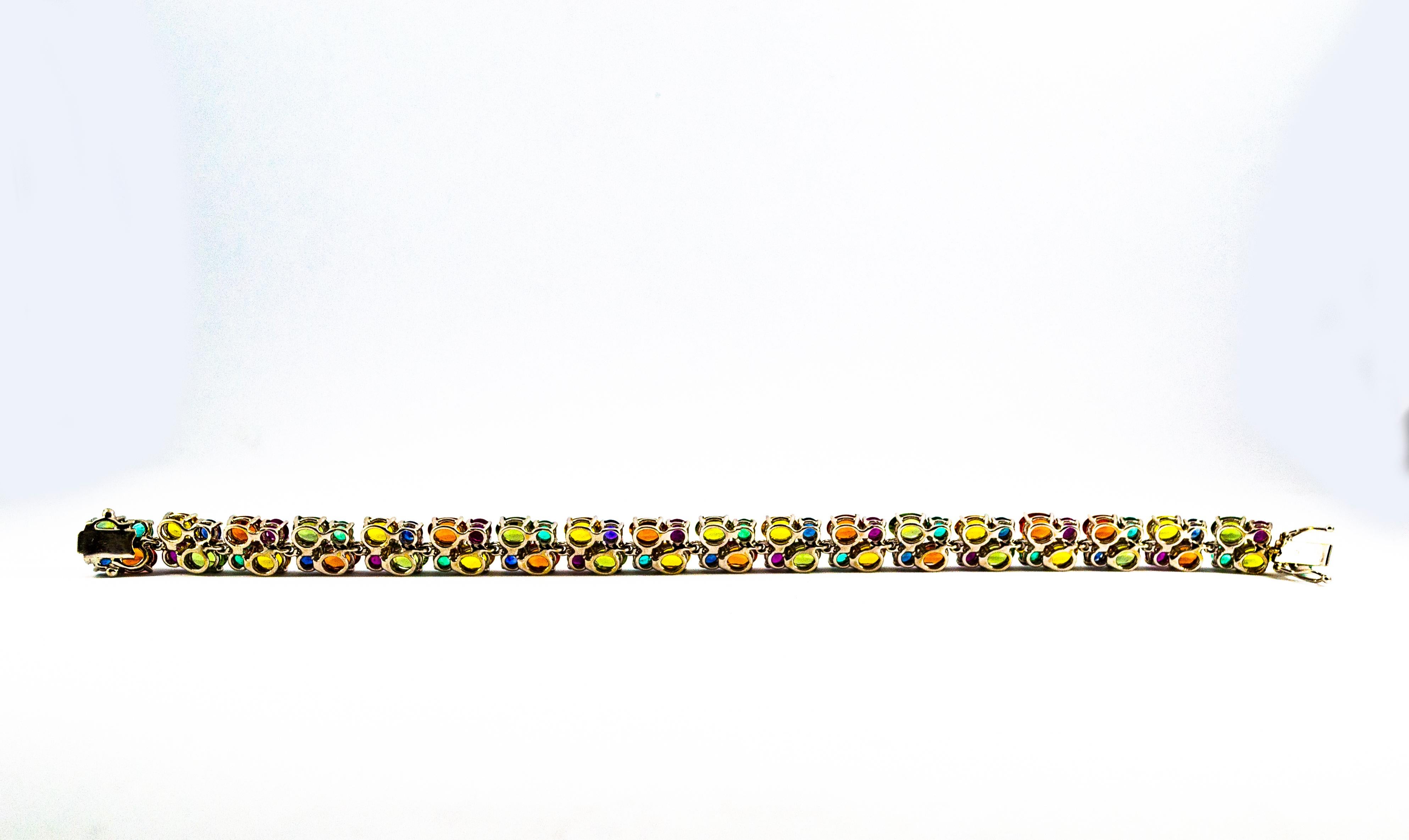 Bracelet en or blanc de style Art déco avec émeraude, rubis, bleu, jaune, vert et saphir en vente 7