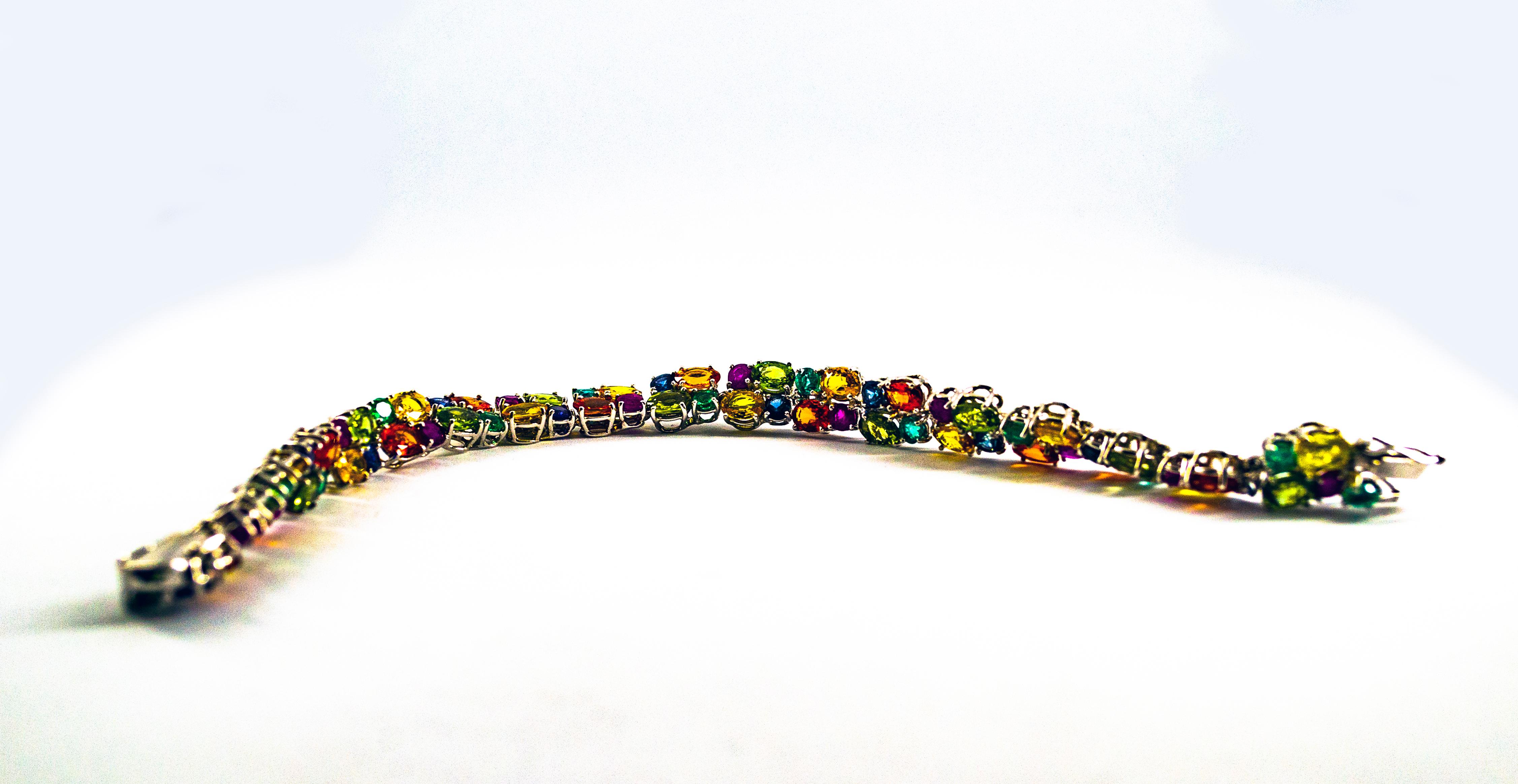 Art Deco Style Emerald Ruby Blue Yellow Green Sapphire White Gold Bracelet For Sale 8
