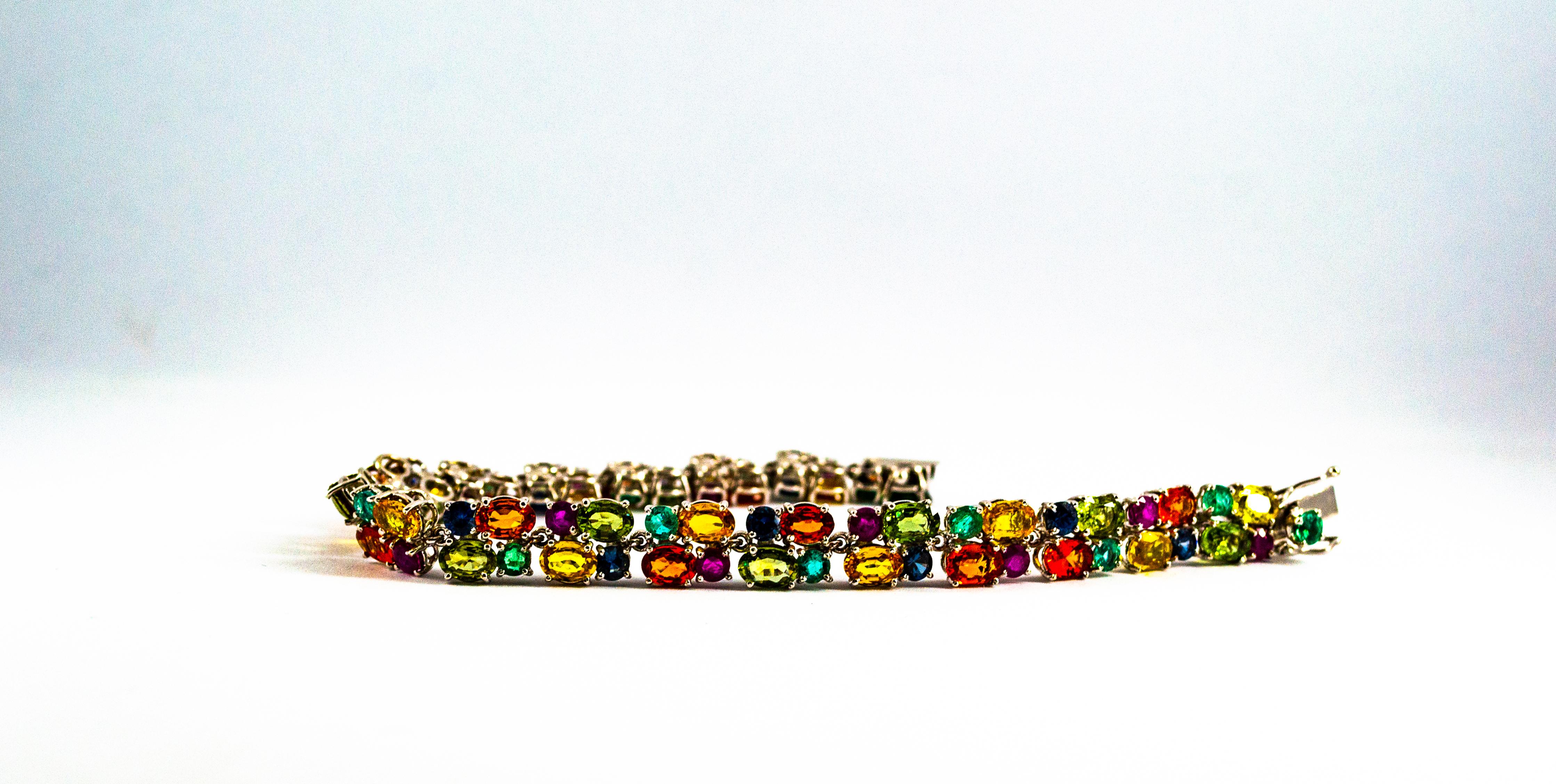 Art Deco Style Emerald Ruby Blue Yellow Green Sapphire White Gold Bracelet For Sale 9