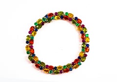 Art Deco Style Emerald Ruby Blue Yellow Green Sapphire White Gold Bracelet