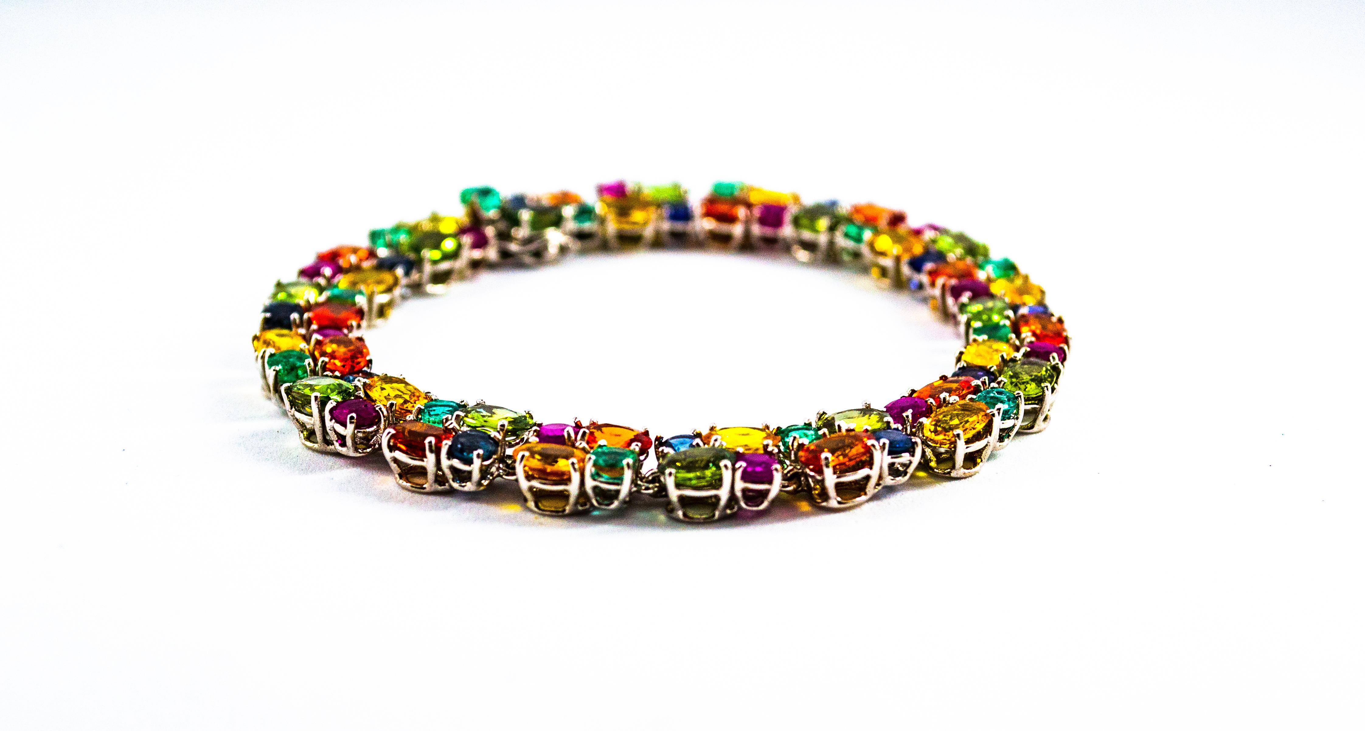 Oval Cut Art Deco Style Emerald Ruby Blue Yellow Green Sapphire White Gold Bracelet For Sale