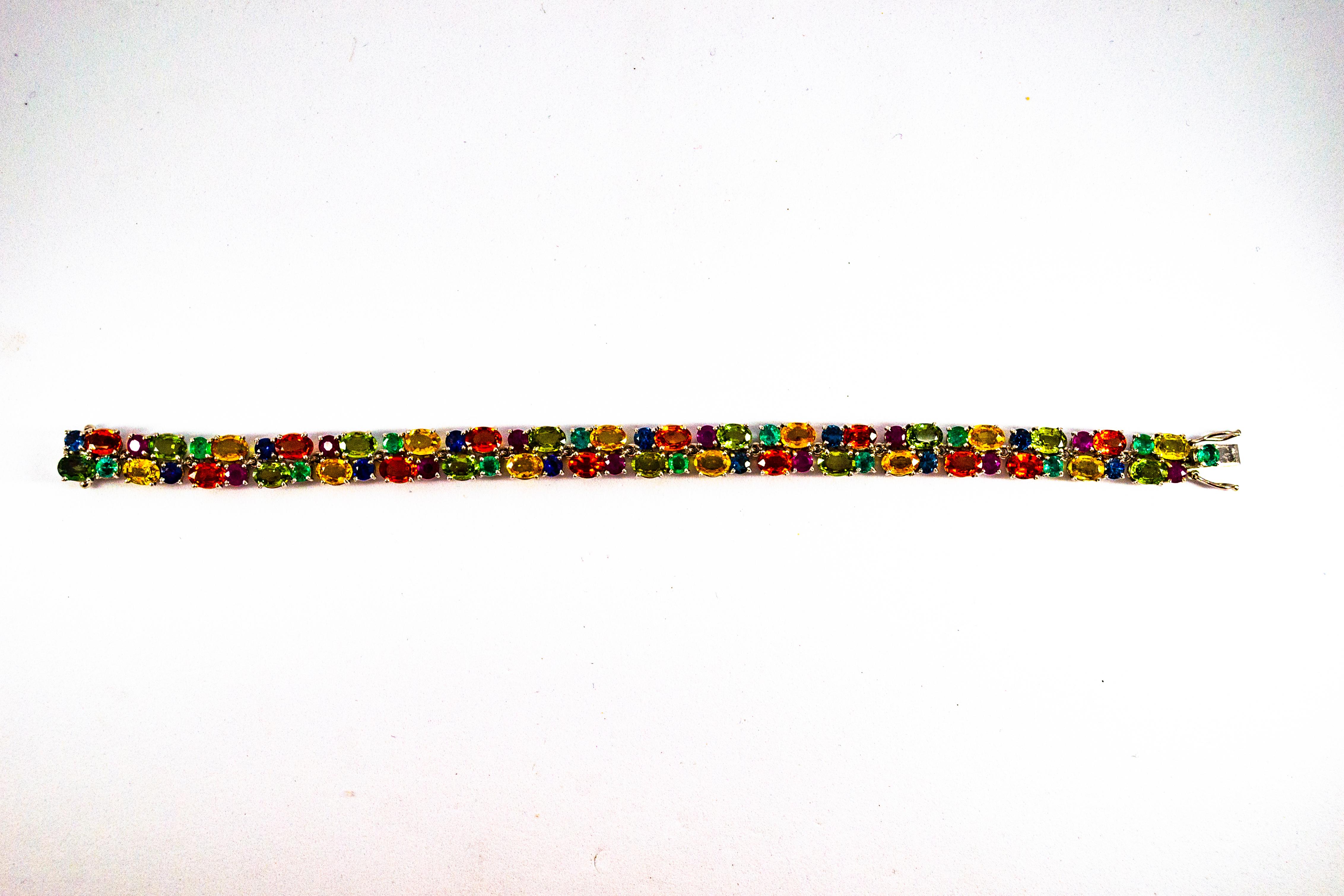 Art Deco Style Emerald Ruby Blue Yellow Green Sapphire White Gold Bracelet For Sale 1