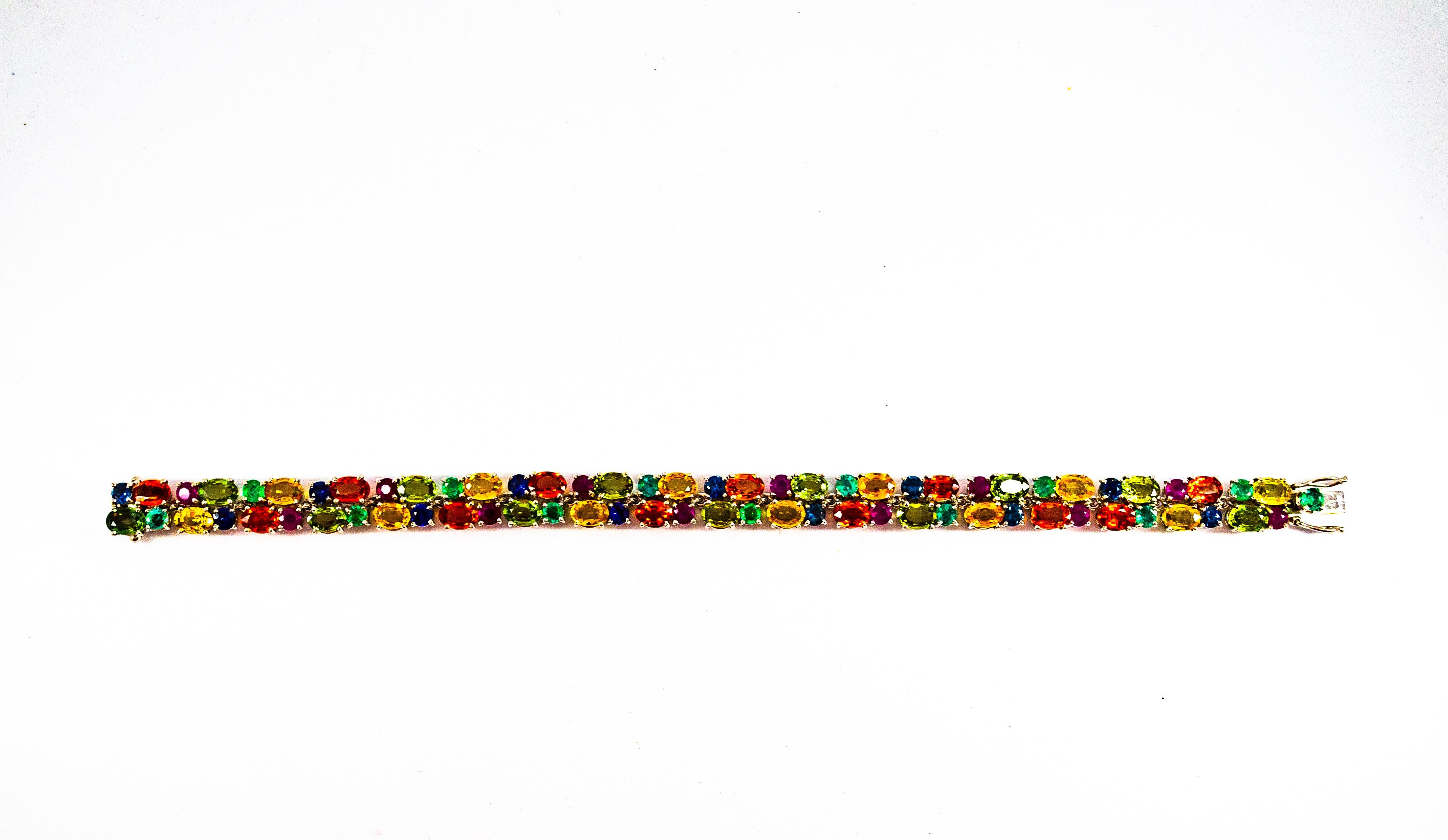 Art Deco Style Emerald Ruby Blue Yellow Green Sapphire White Gold Bracelet For Sale 2