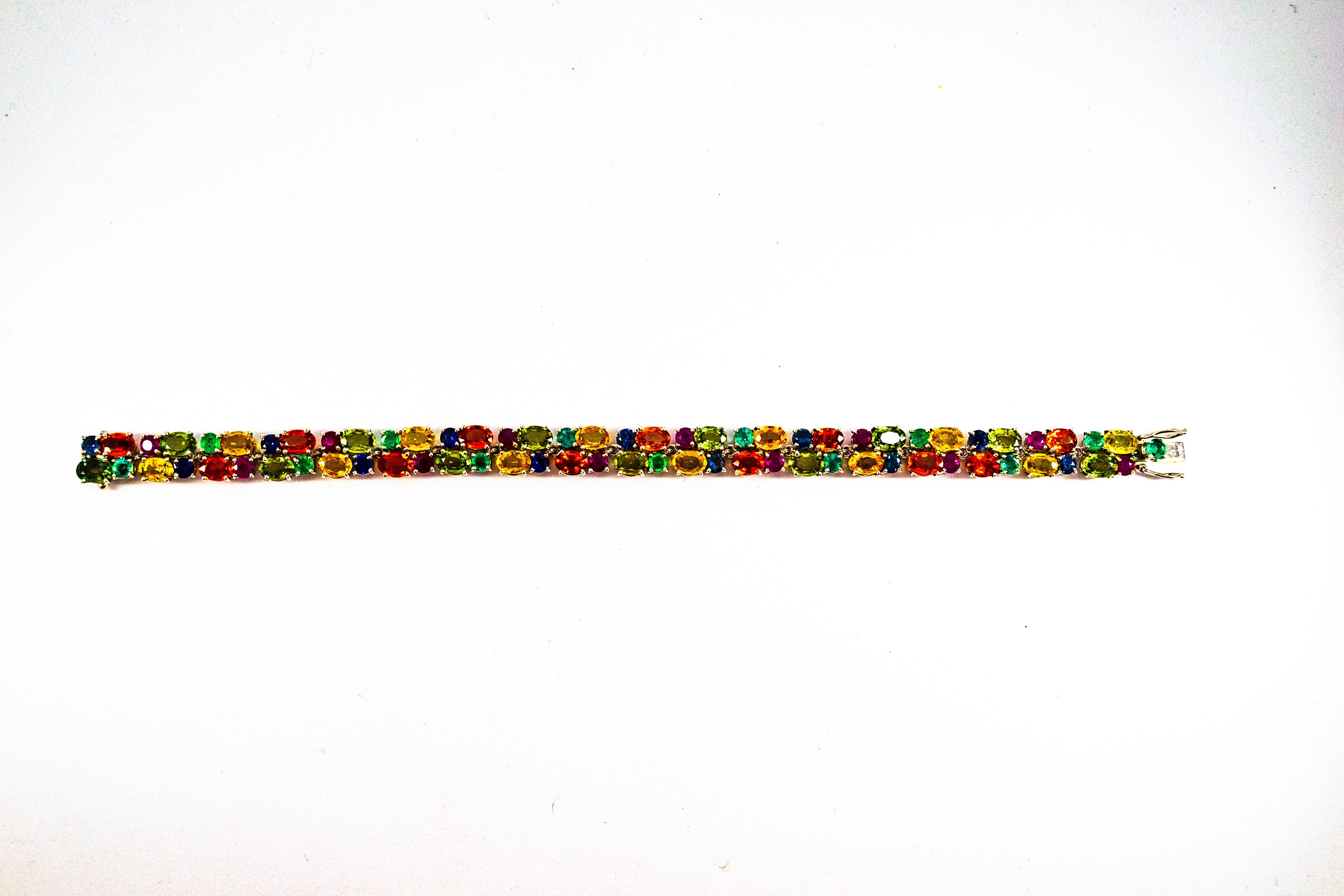 Art Deco Style Emerald Ruby Blue Yellow Green Sapphire White Gold Bracelet For Sale 3