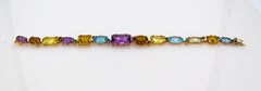 Art Deco Style Emerald Ruby Sapphire Topaz Citrine Amethyst Yellow Gold Bracelet