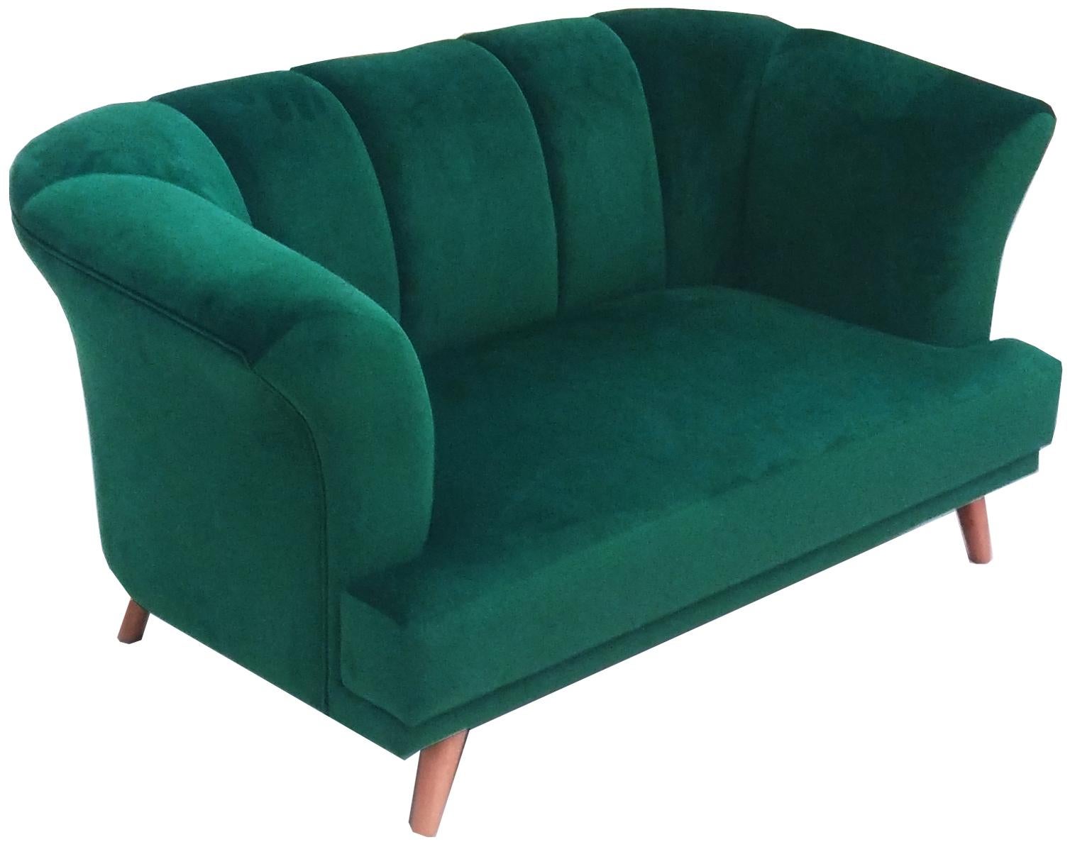 European Modern Art Deco Style Emerald Velvet Sofa Martinique Handcrafted & Customizable For Sale