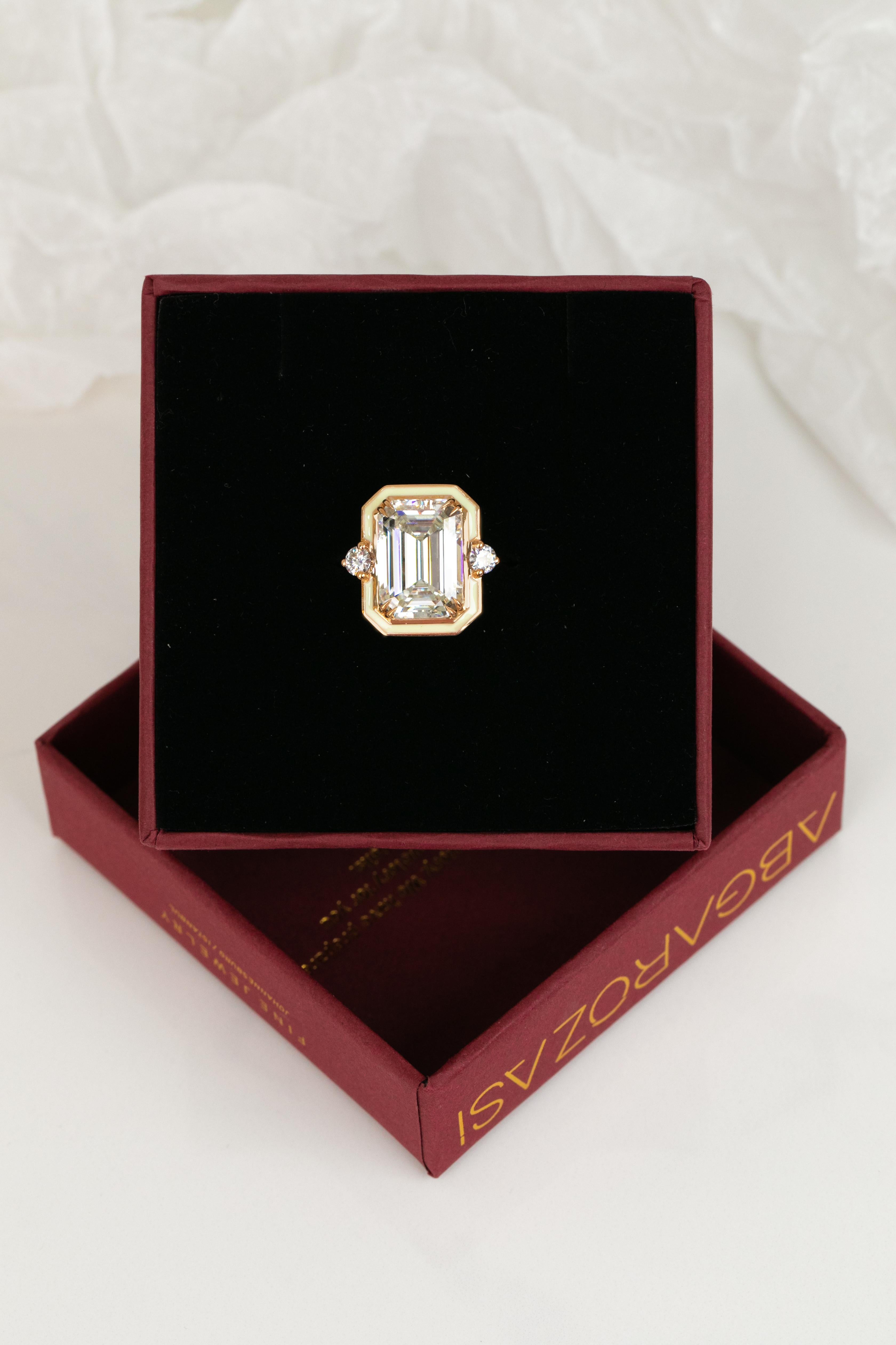 For Sale:  Art Deco Style, Enameled 14k Gold 7.00-8.00 ct Moissanite Coctail Ring 7
