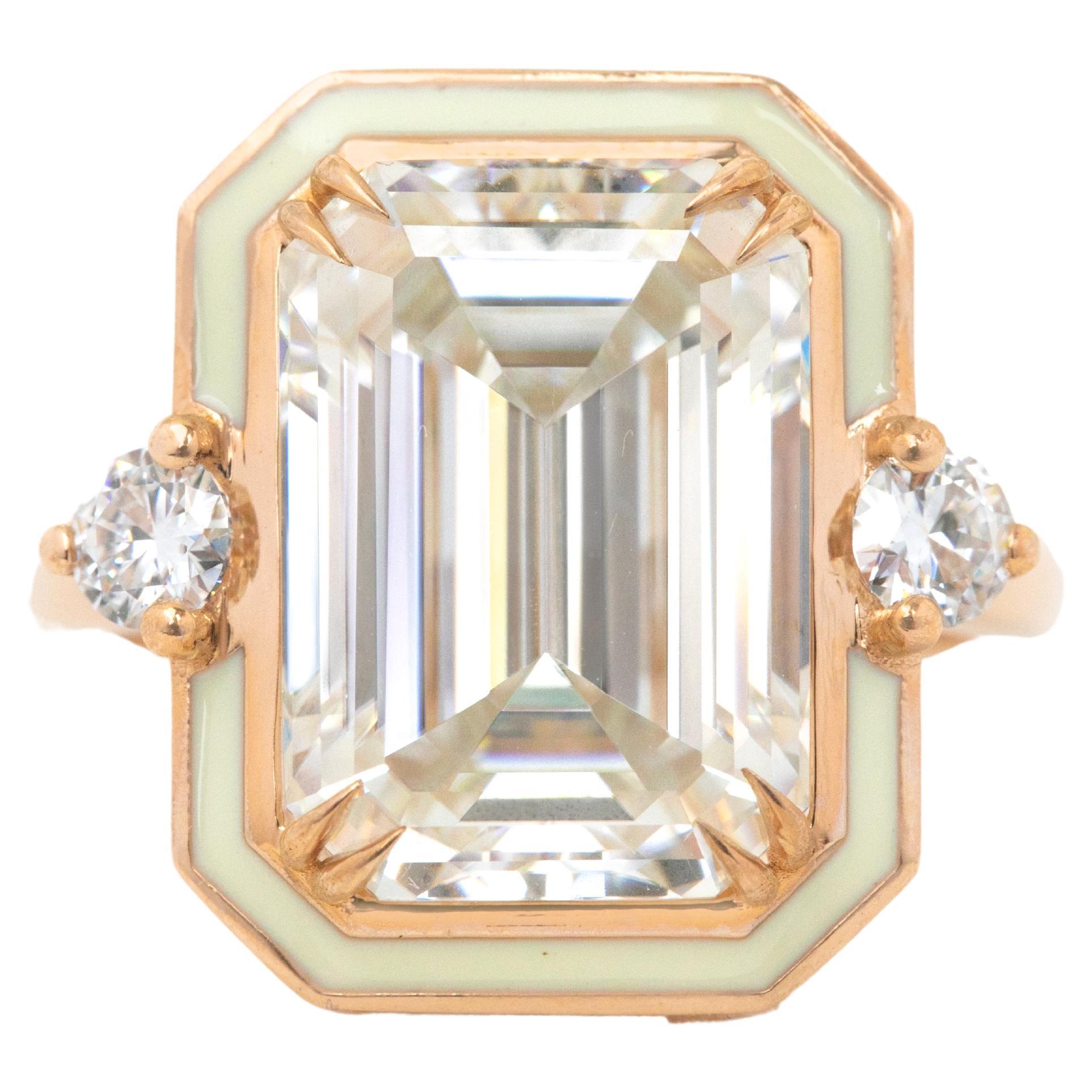 For Sale:  Art Deco Style, Enameled 14k Gold 7.00-8.00 ct Moissanite Coctail Ring